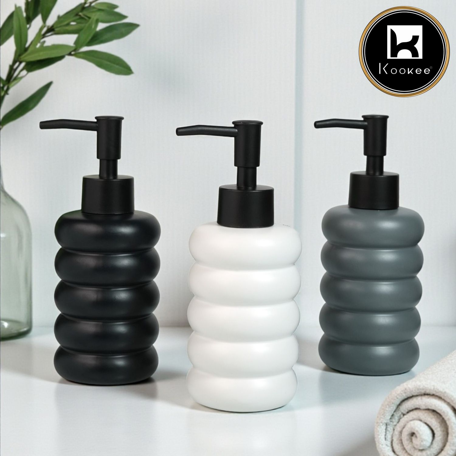 Ceramic Soap Dispenser for handwash for Bathroom, Grey, (Set of 1) (12239)