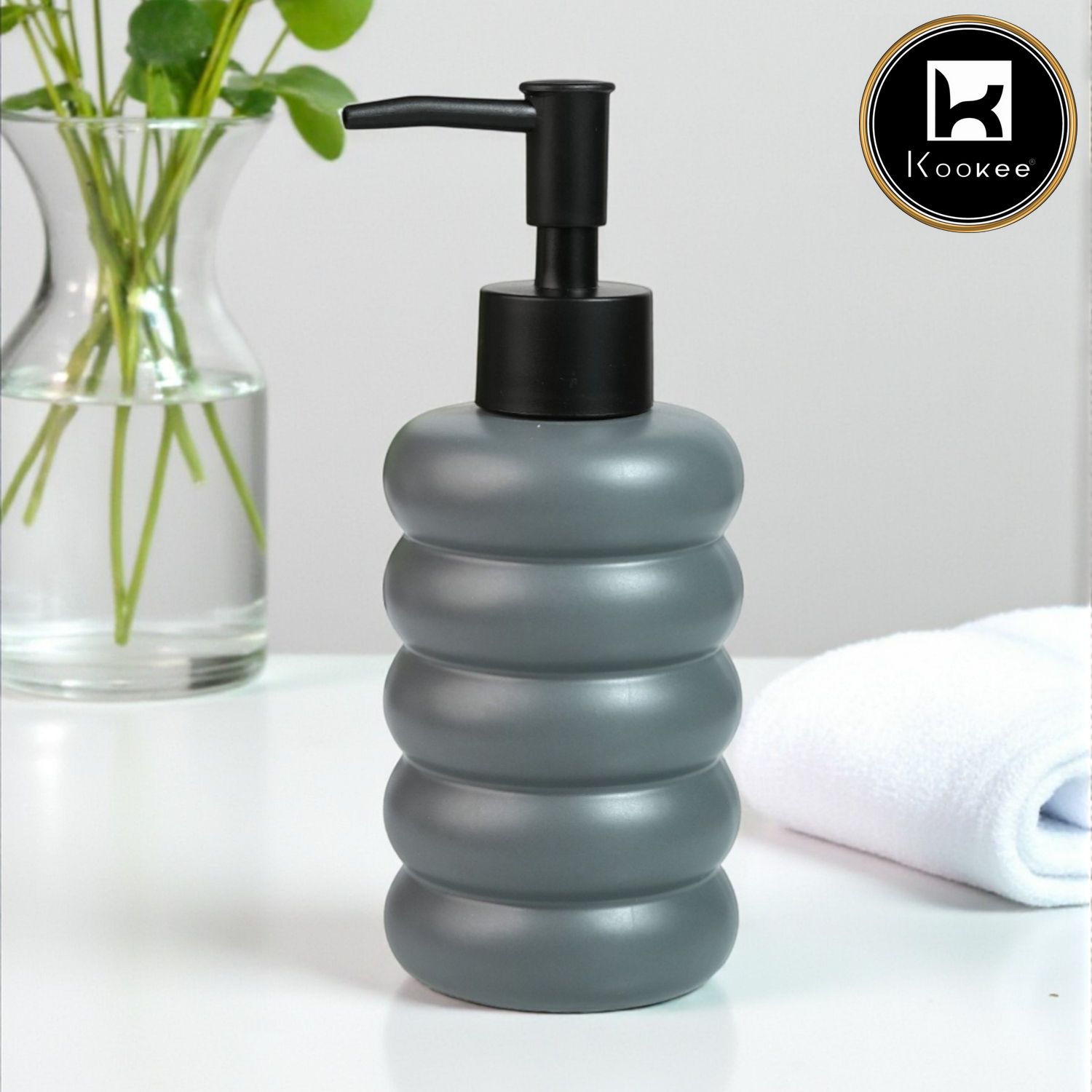 Kookee Ceramic Soap Dispenser for handwash for Bathroom, Grey, (Set of 1) (12239)