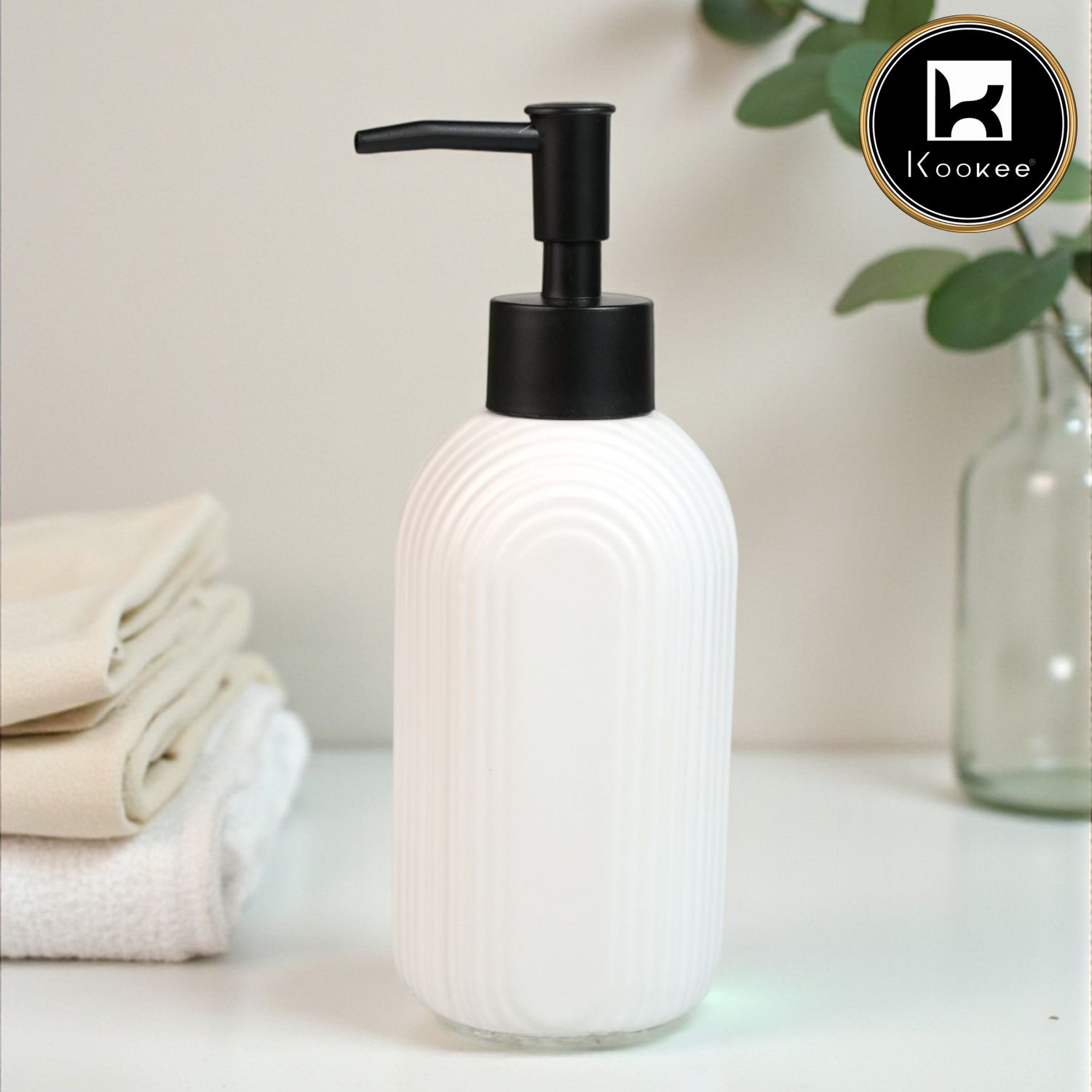Kookee Ceramic Soap Dispenser for handwash for Bathroom, White, (Set of 1) (12241)