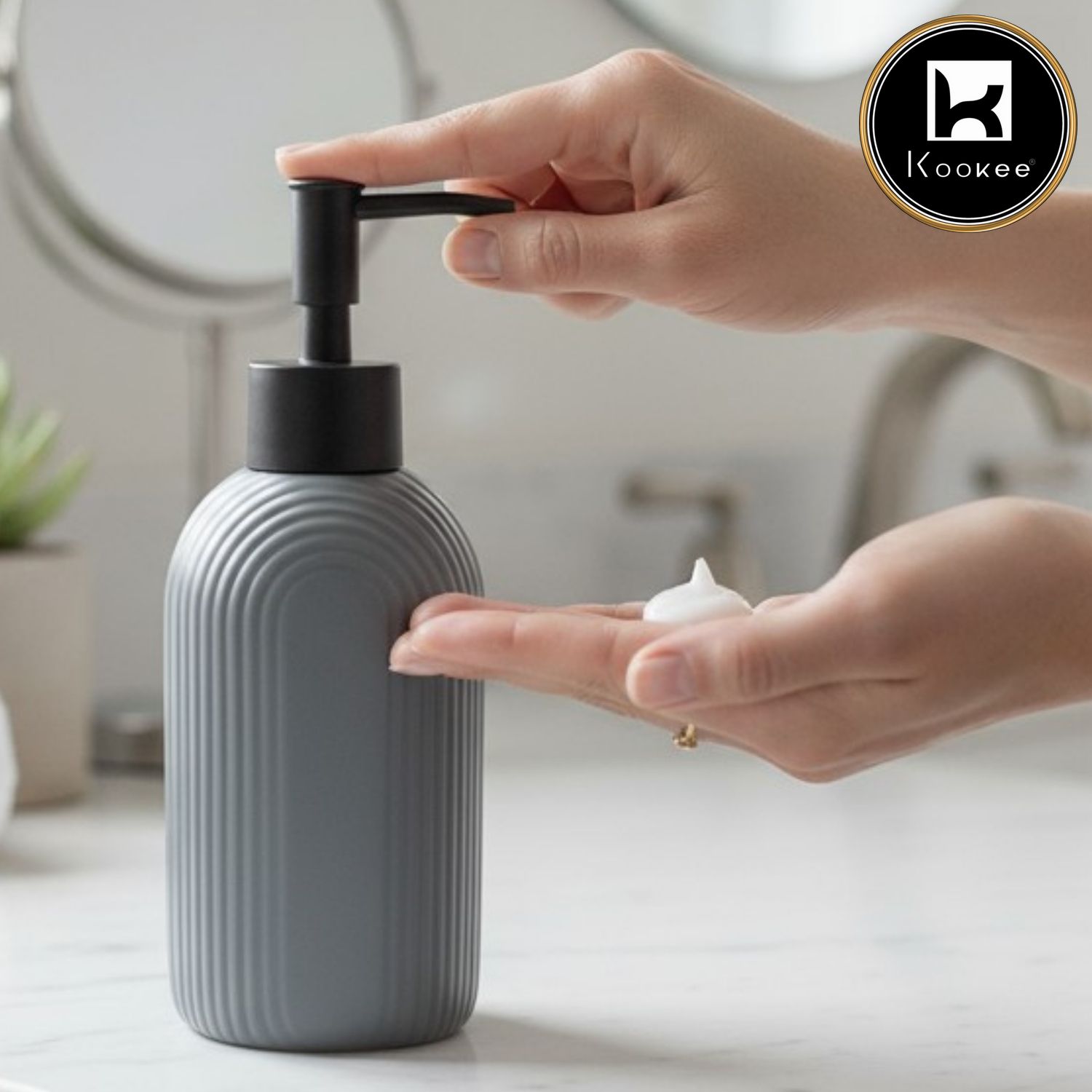 Ceramic Soap Dispenser for handwash for Bathroom, Grey, (Set of 1) (12242)