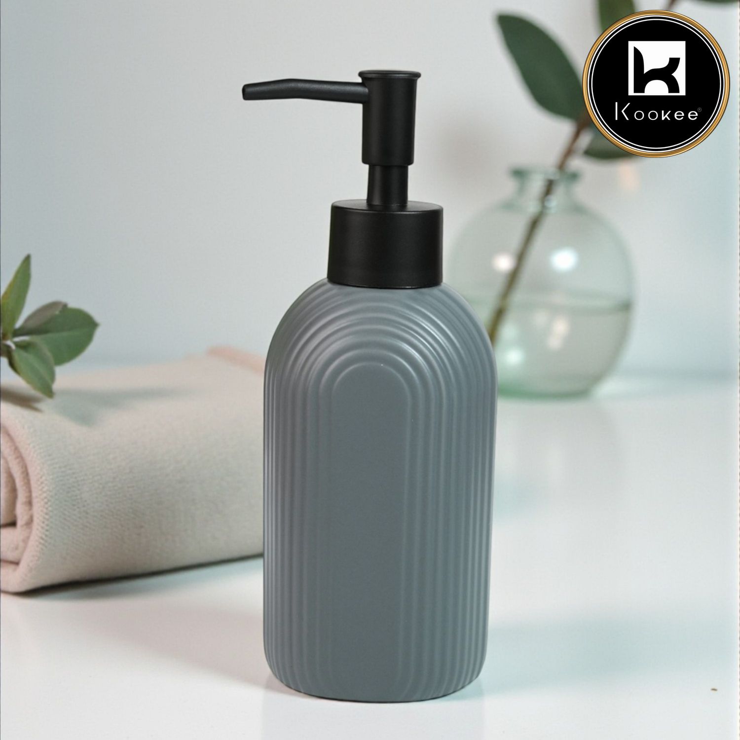 Kookee Ceramic Soap Dispenser for handwash for Bathroom, Grey, (Set of 1) (12242)