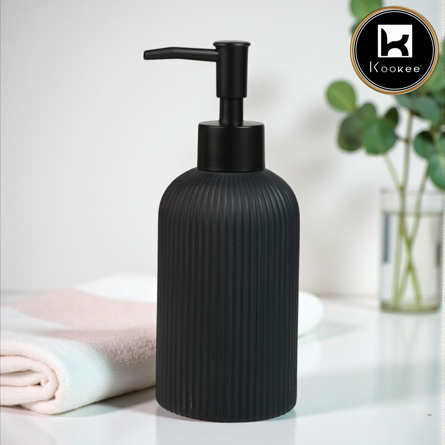Kookee Ceramic Soap Dispenser for handwash for Bathroom, Black, (Set of 1) (12243)