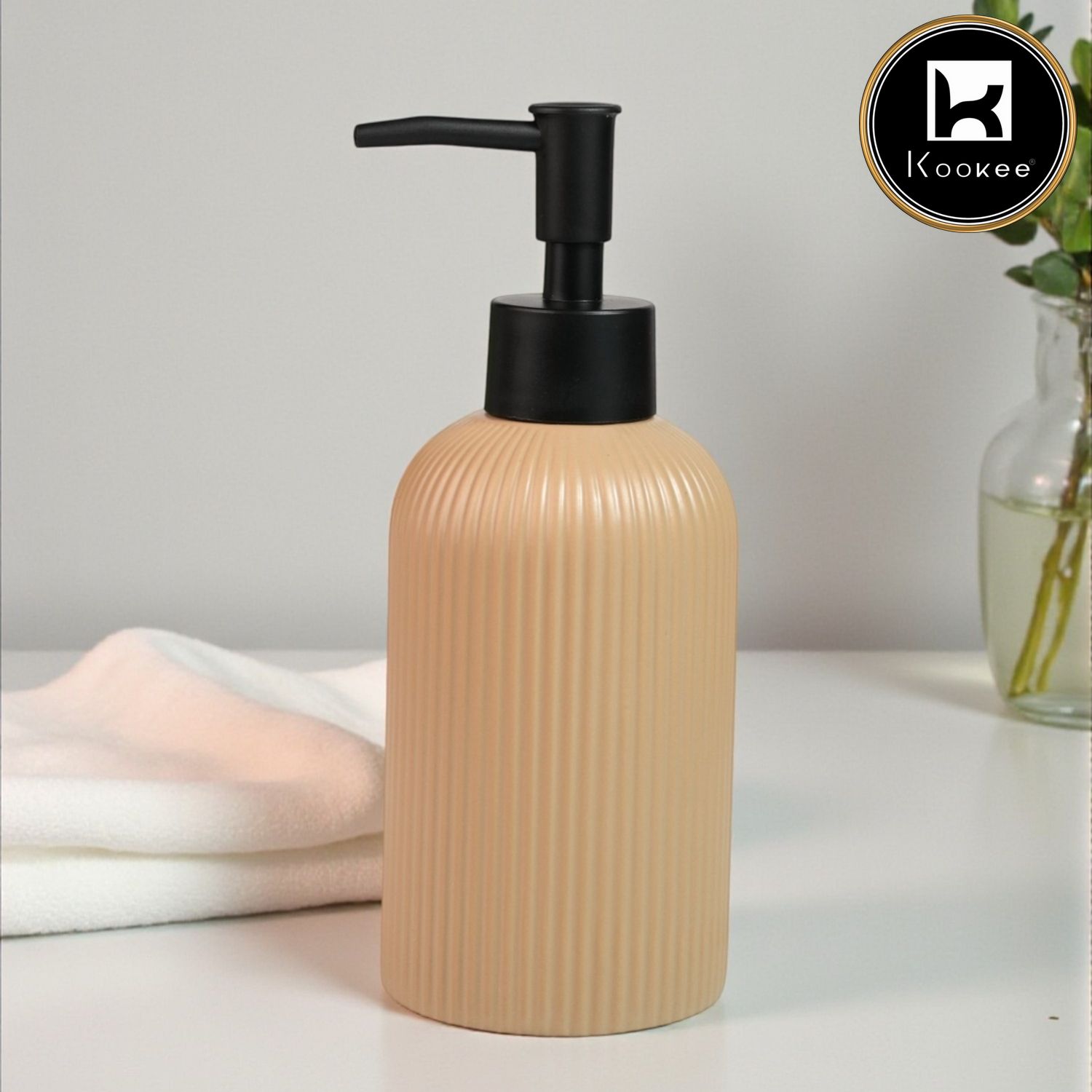 Kookee Ceramic Soap Dispenser for handwash for Bathroom, Beige, (Set of 1) (12246)