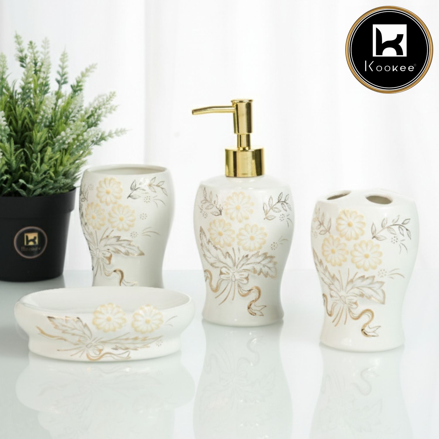 Kookee Ceramic Bathroom Sets, White, ART12247