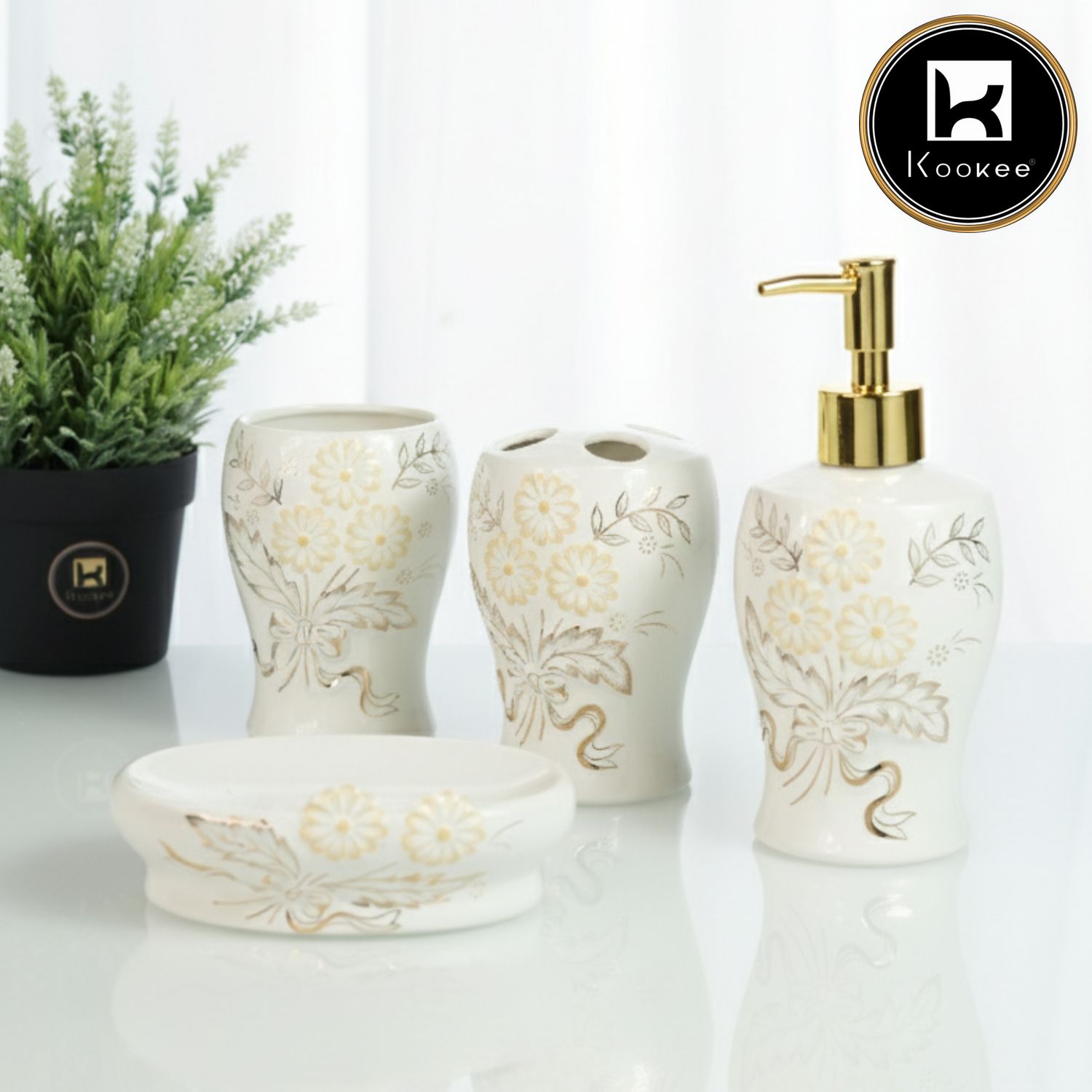 Kookee Ceramic Bathroom Sets, White, ART12247