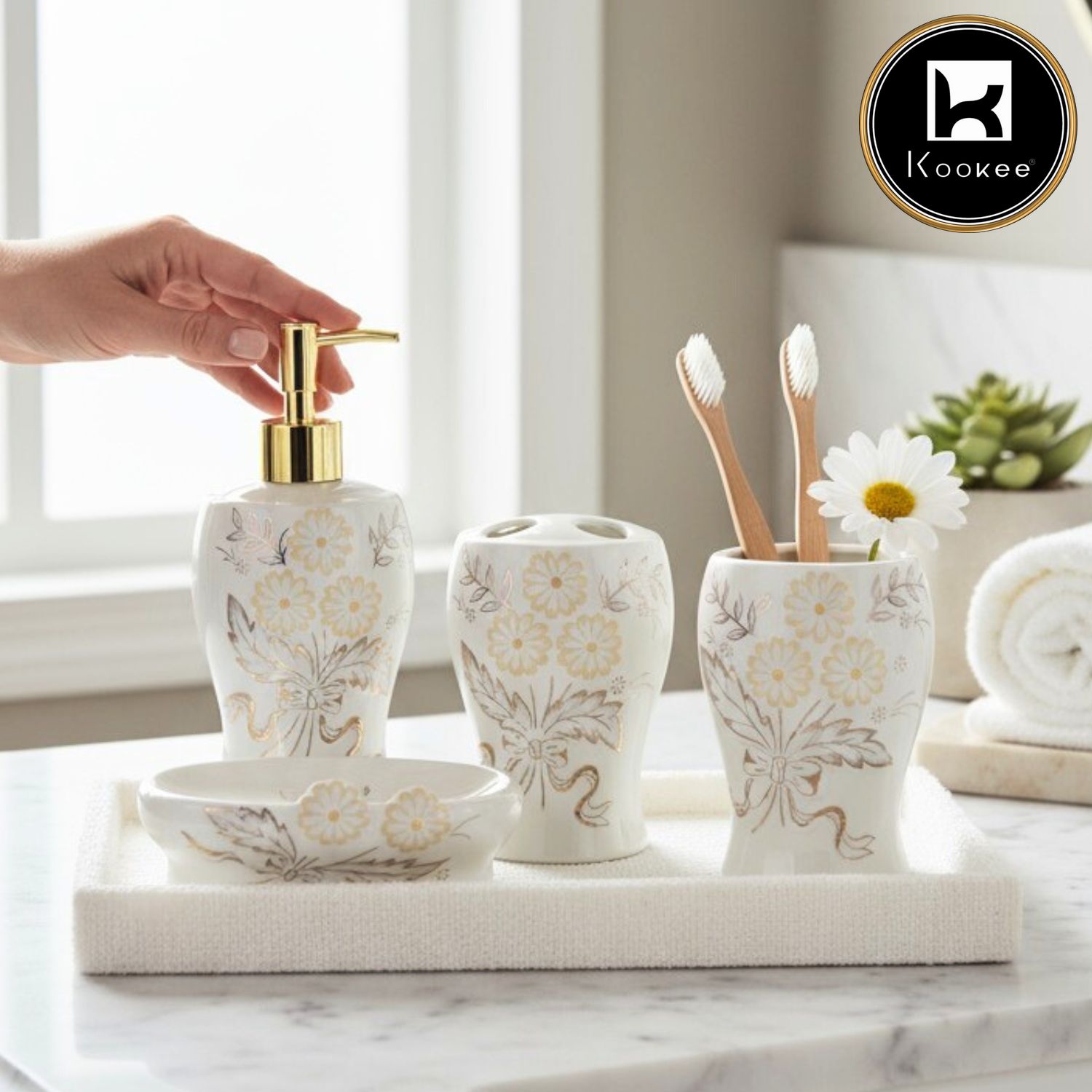 Kookee Ceramic Bathroom Sets, White, ART12247