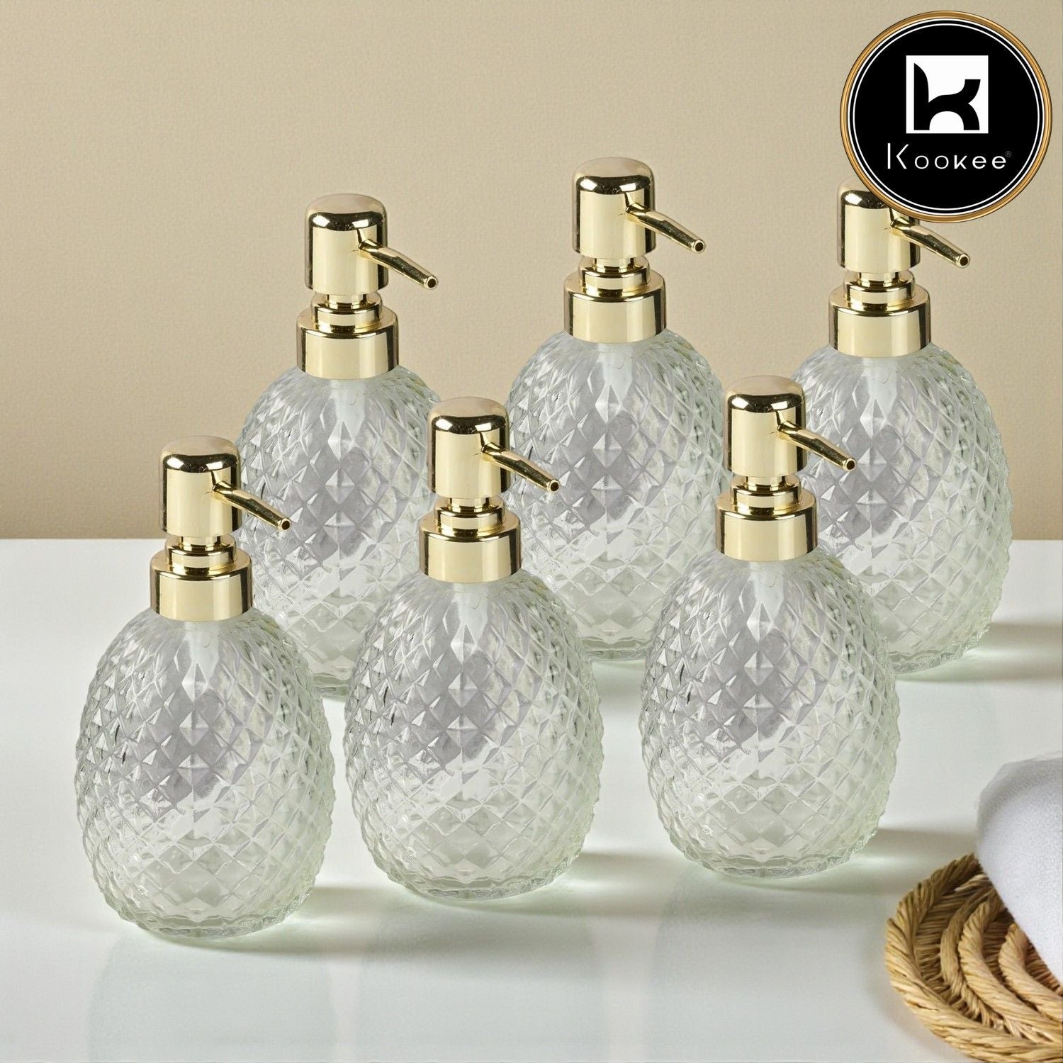 Glass Soap Dispenser for handwash for Bathroom, Transparent (Set of 6) (11597)