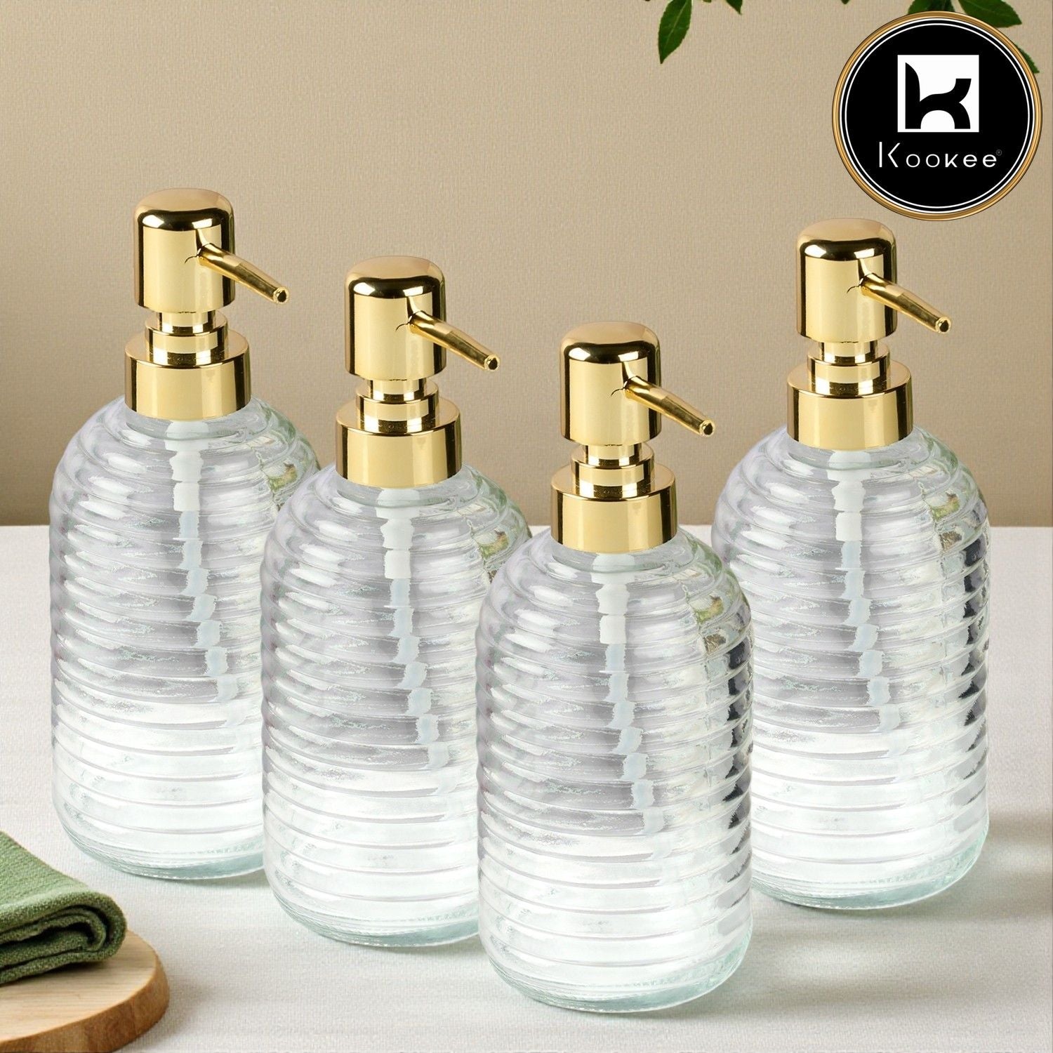 Glass Soap Dispenser for handwash for Bathroom, Transparent (Set of 4) (11592)