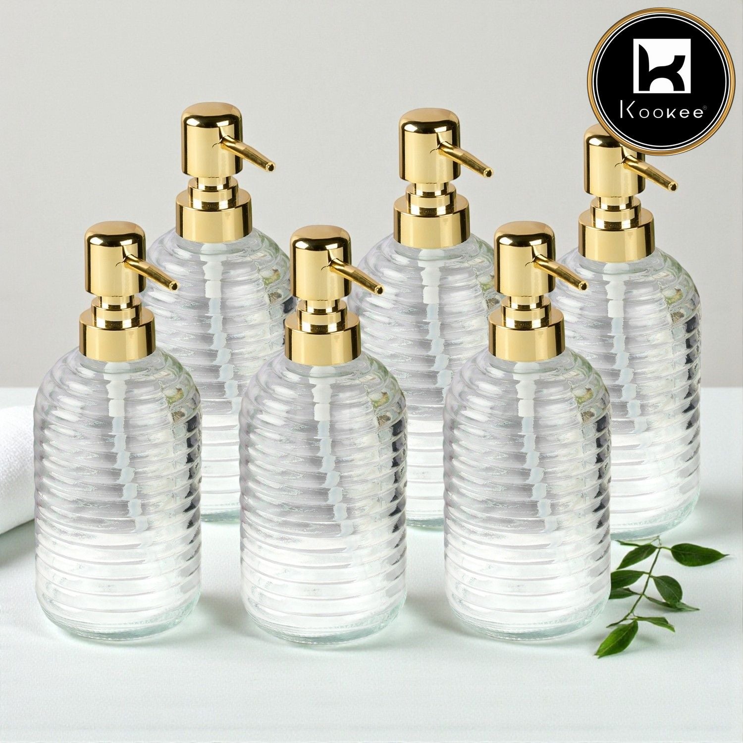 Glass Soap Dispenser for handwash for Bathroom, Transparent (Set of 6) (11592)
