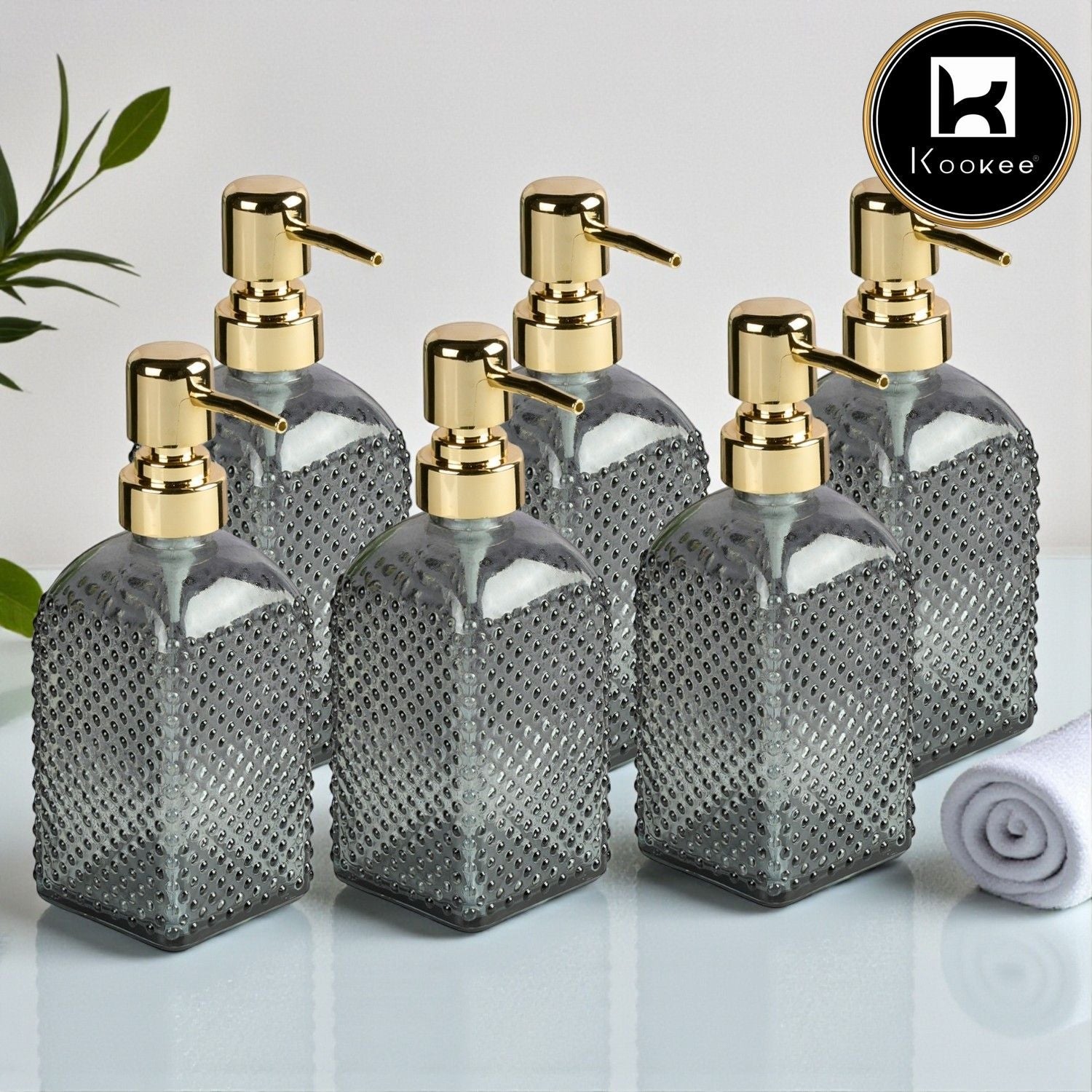 Glass Soap Dispenser for handwash for Bathroom, Transparent (Set of 6) (11904)