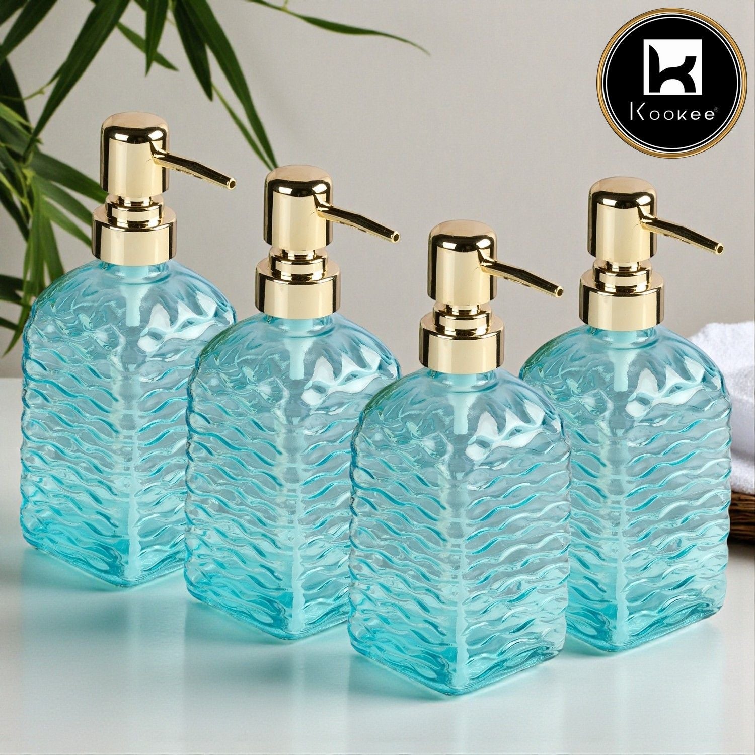 Glass Soap Dispenser for handwash for Bathroom, Transparent (Set of 4) (11593)