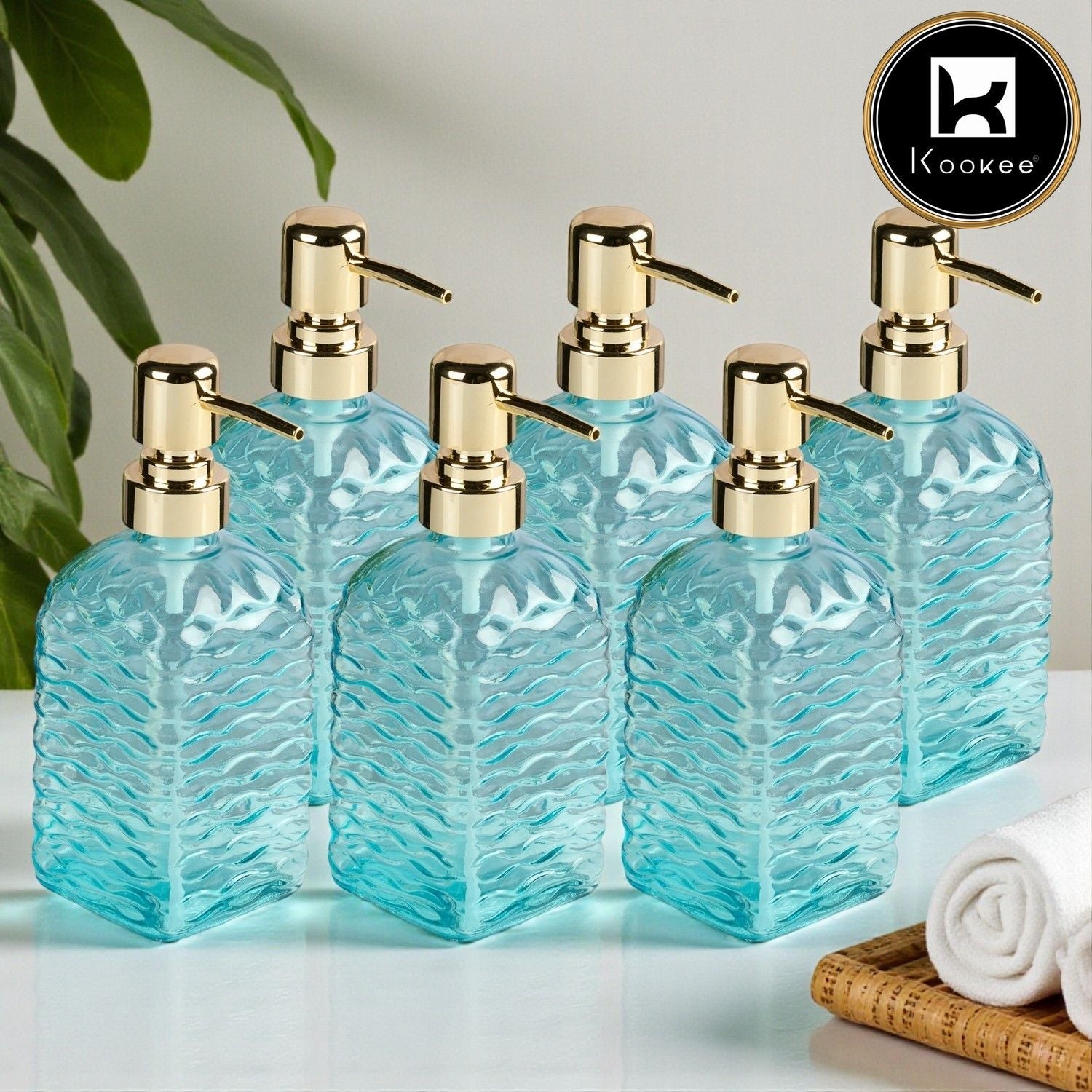 Glass Soap Dispenser for handwash for Bathroom, Transparent (Set of 6) (11593)