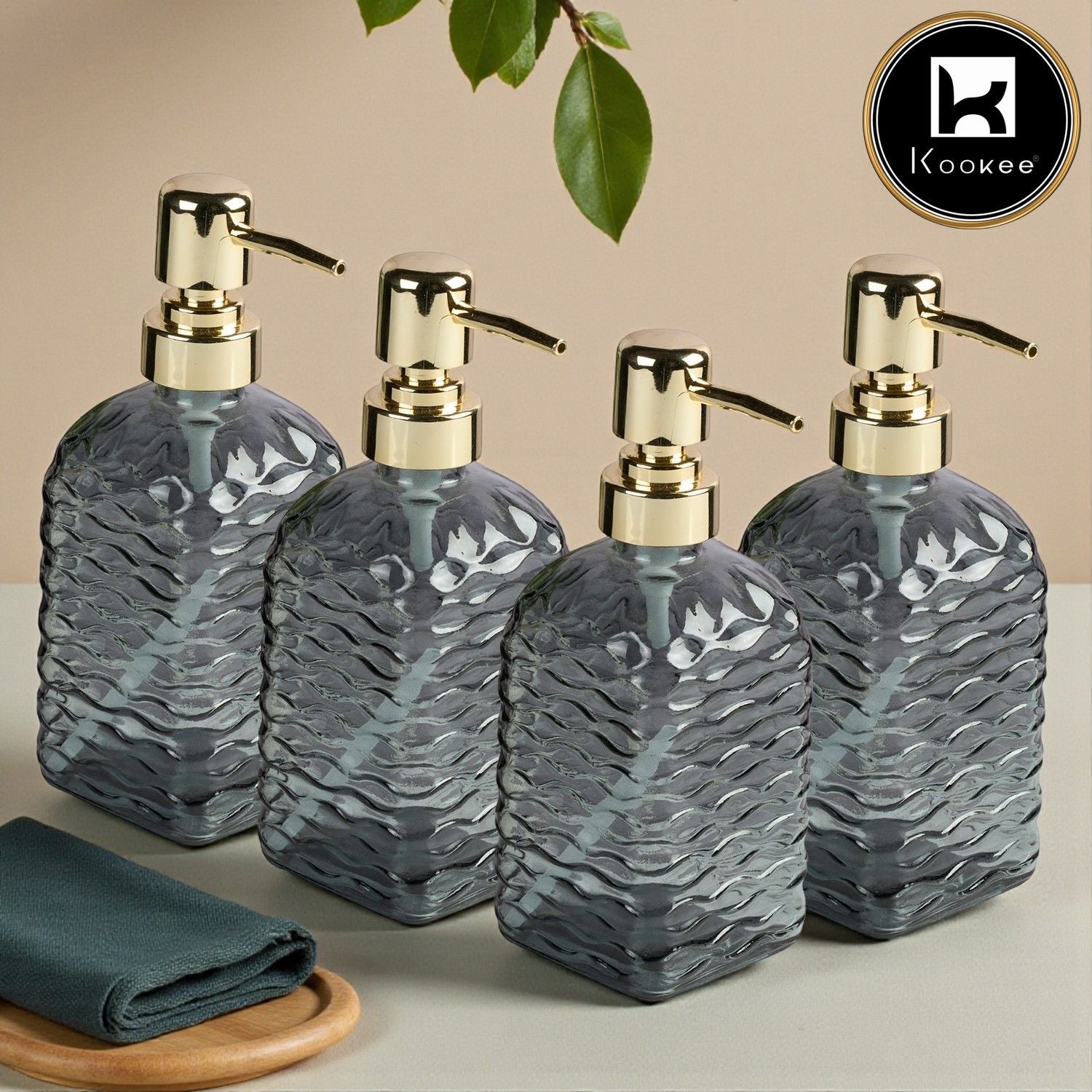 Glass Soap Dispenser for handwash, Blue (Set of 4) (11594)