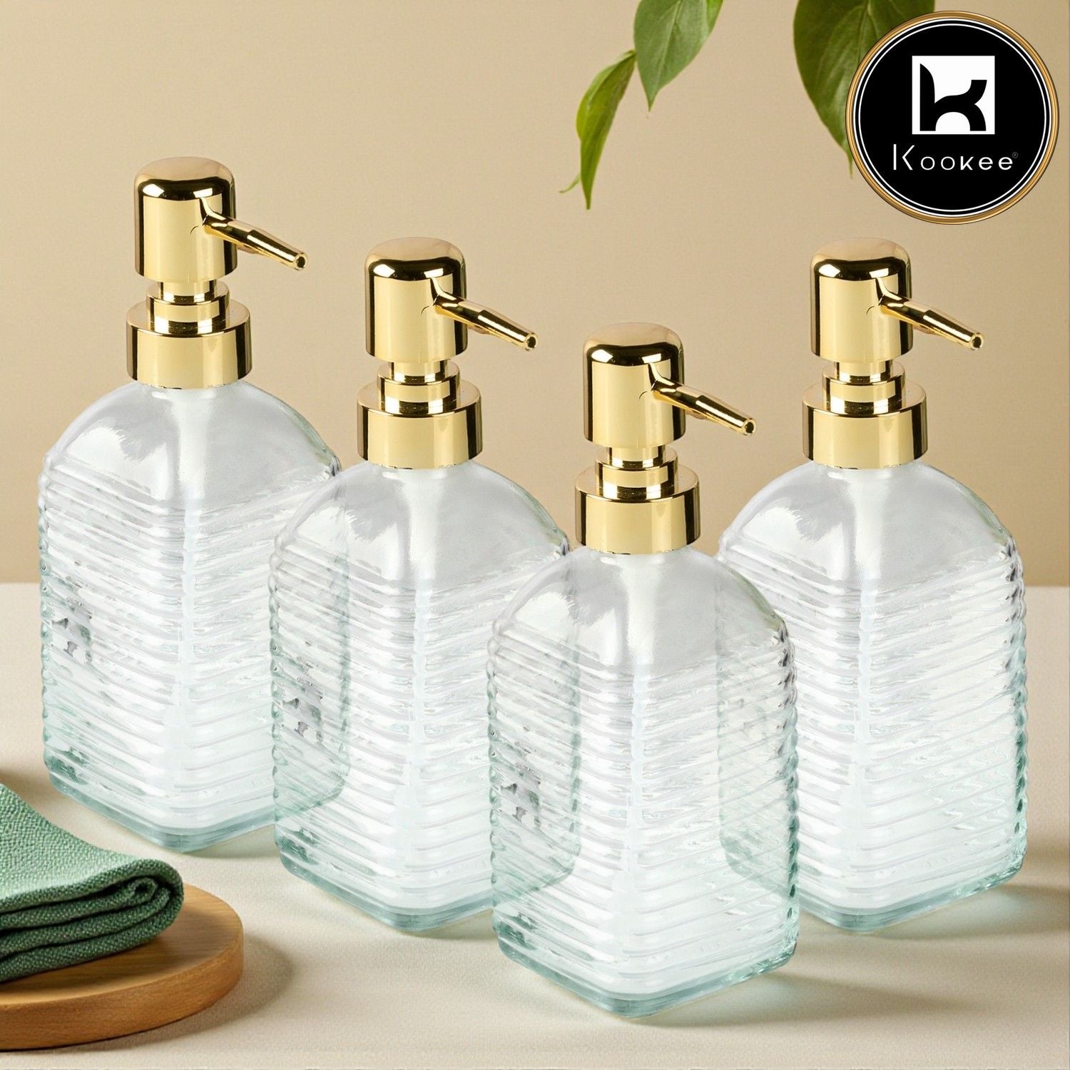 Glass Soap Dispenser for handwash for Bathroom, Transparent (Set of 4) (11591)