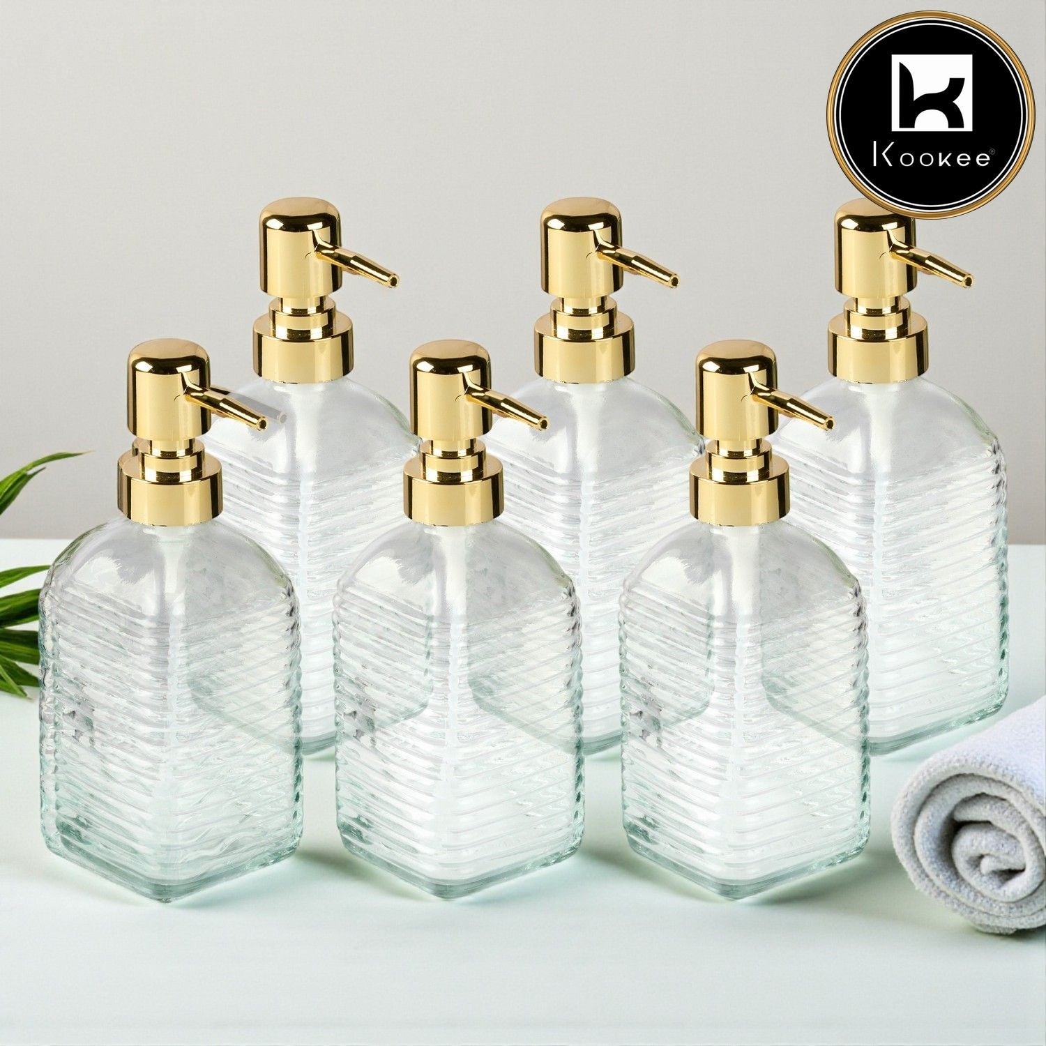 Glass Soap Dispenser for handwash for Bathroom, Transparent (Set of 6) (11591)