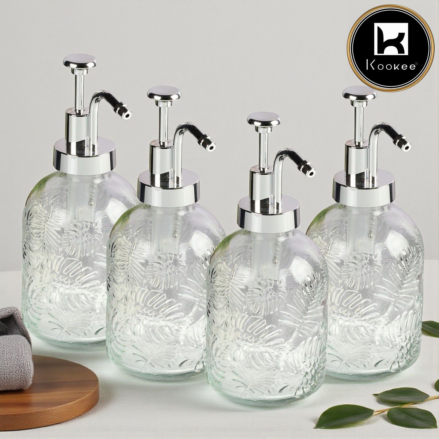 Glass Soap Dispenser for handwash for Bathroom, Transparent (Set of 4) (11585)