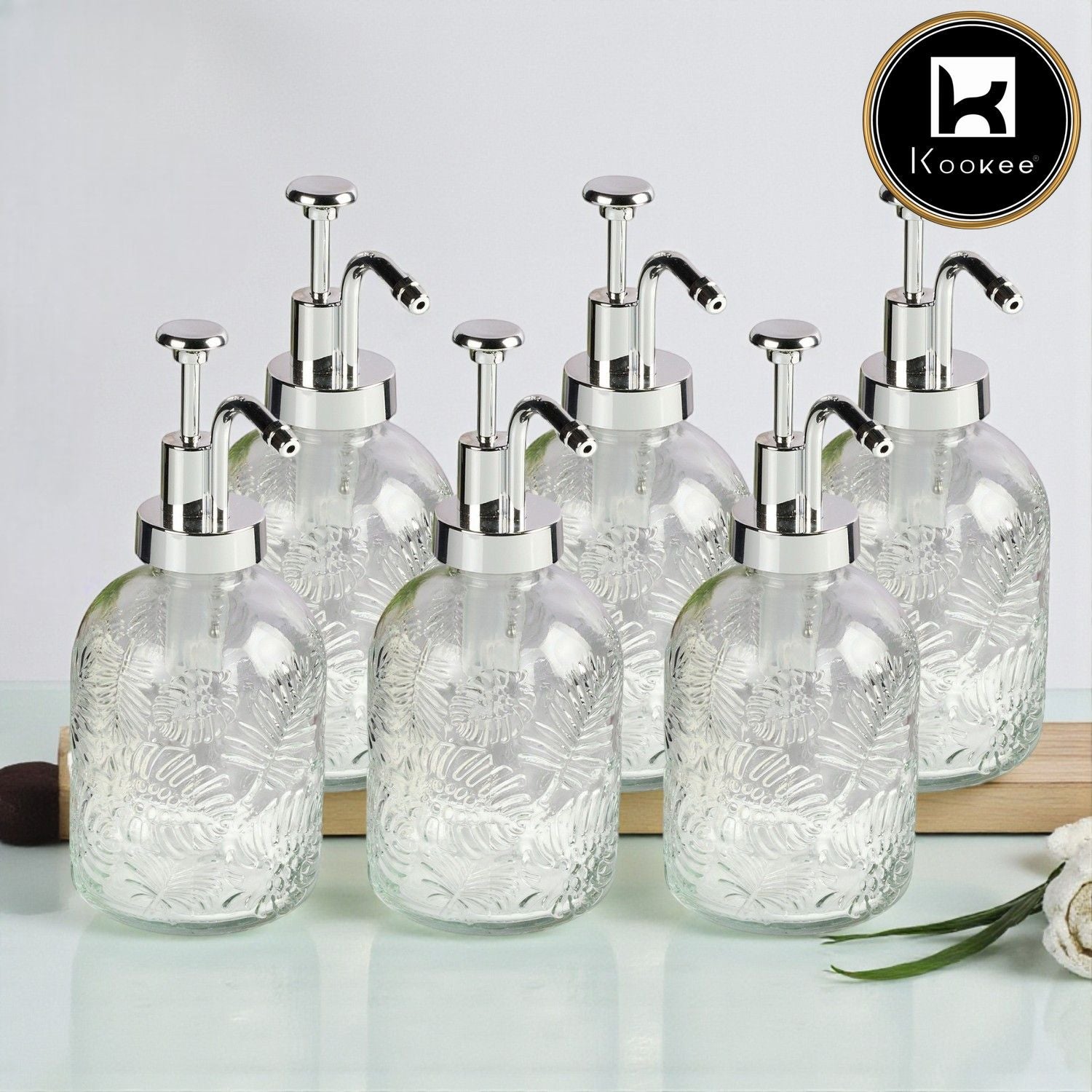 Glass Soap Dispenser for handwash for Bathroom, Transparent (Set of 6) (11585)