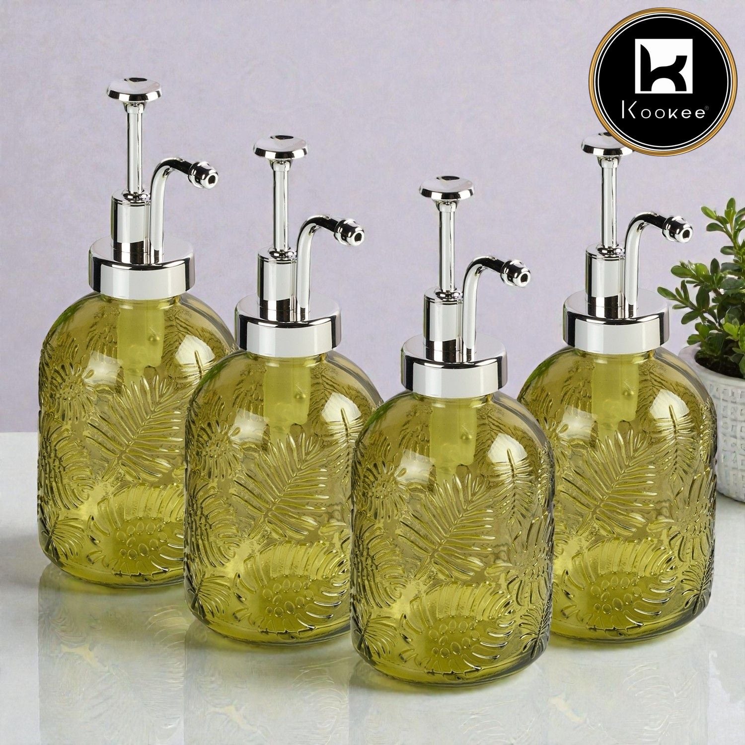 Glass Soap Dispenser for handwash, Green (Set of 4) (11586)