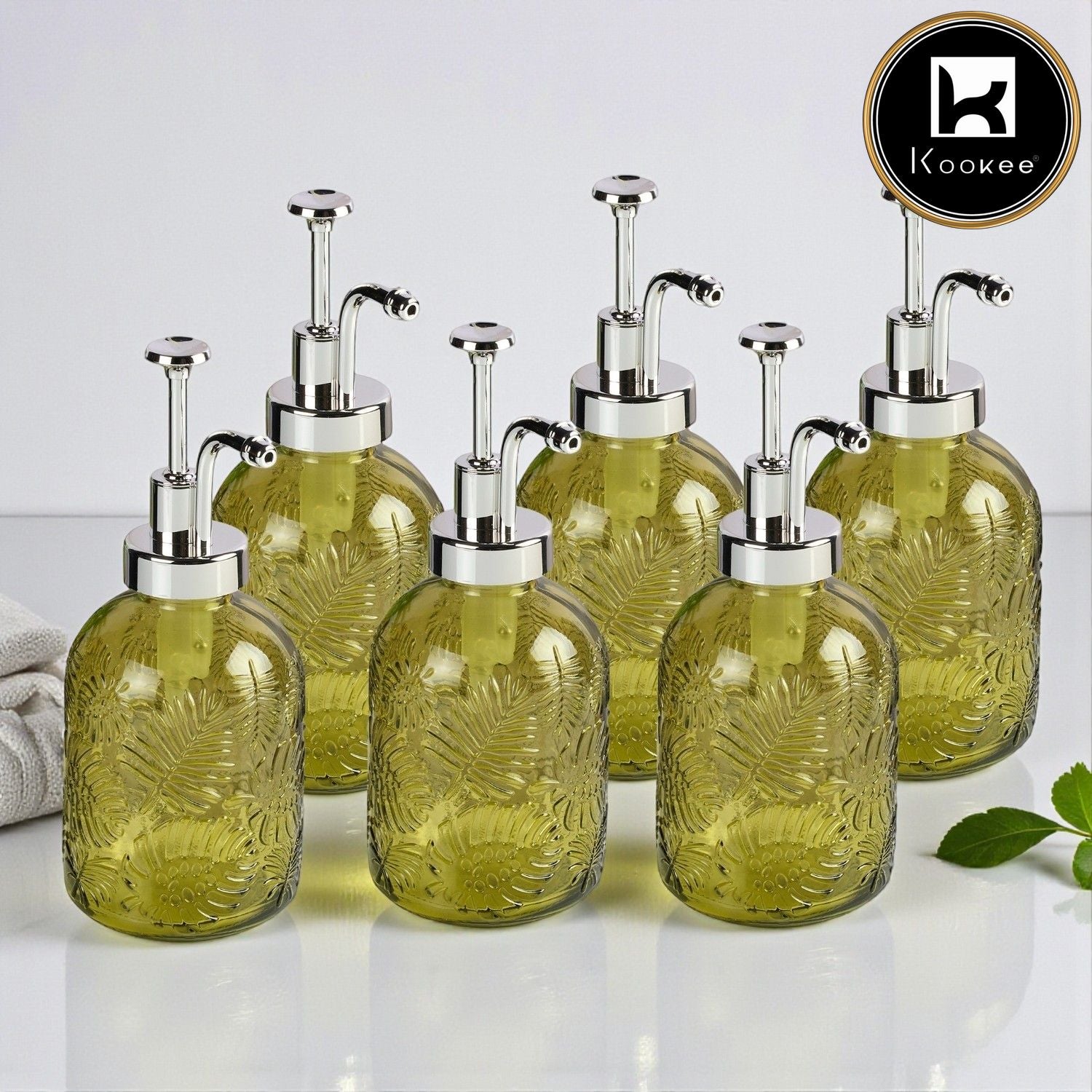 Glass Soap Dispenser for handwash, Green (Set of 6) (11586)