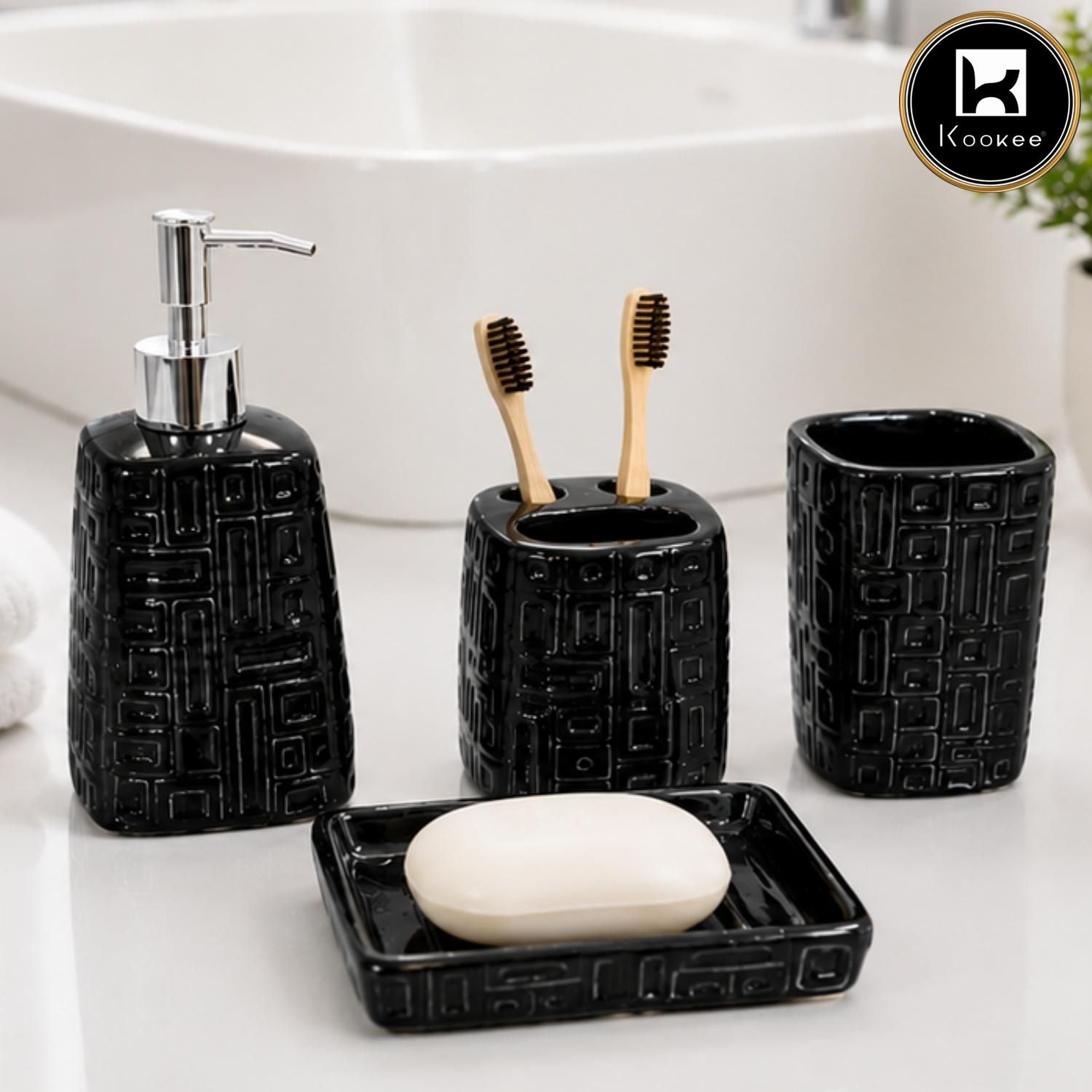Kookee Ceramic Bathroom Sets, Black, ART12334