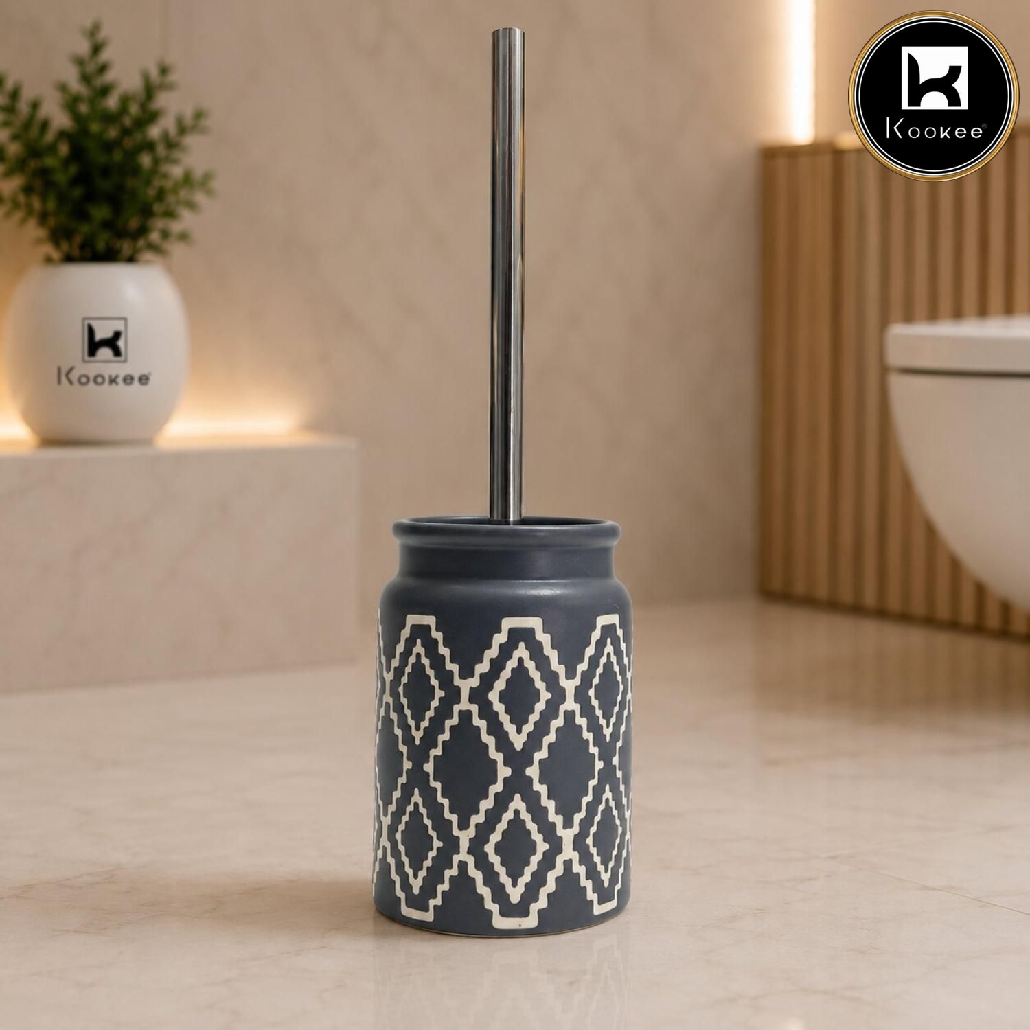 Kookee Ceramic Toilet Brush Holders, Grey, ART12335