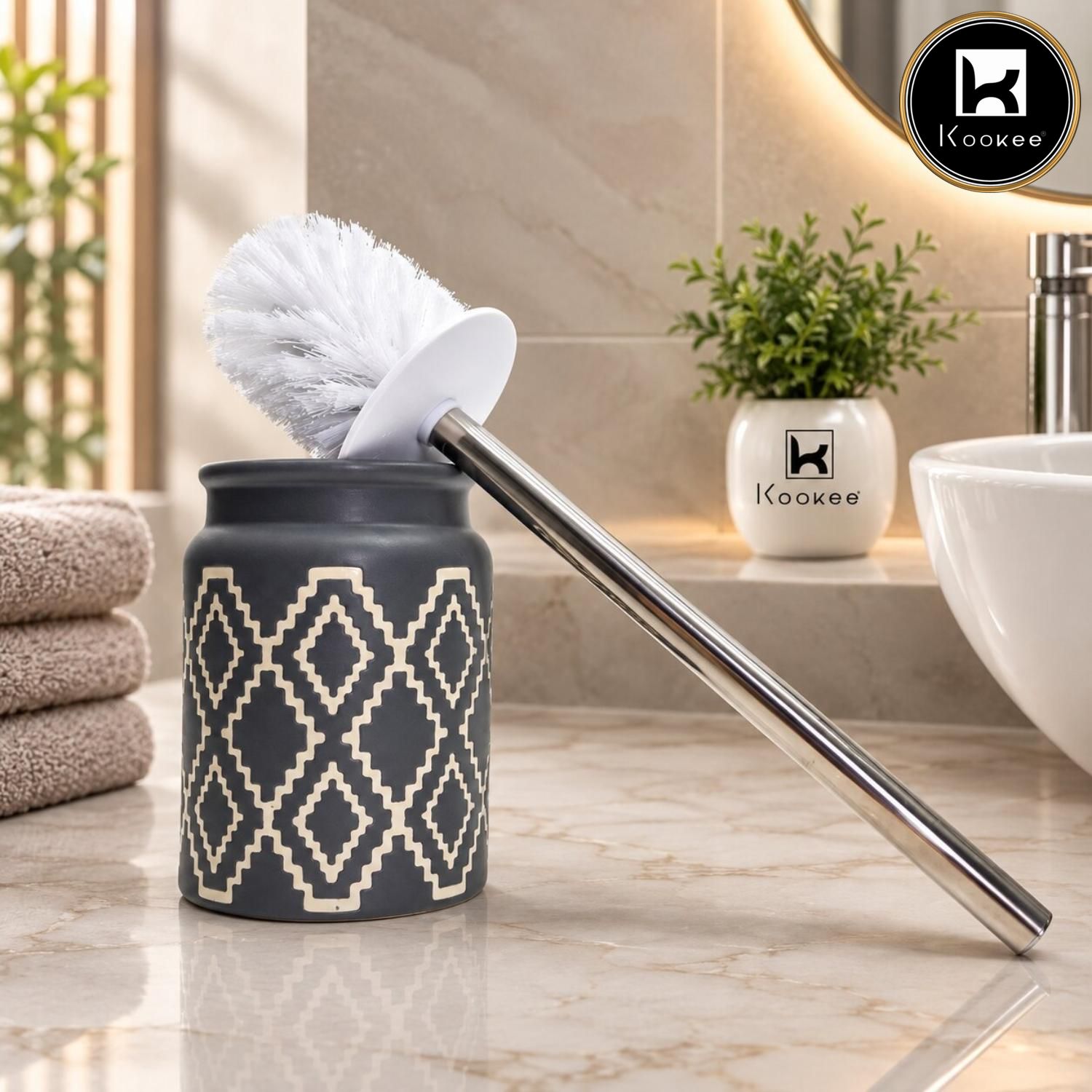 Kookee Ceramic Toilet Brush Holders, Grey, ART12335