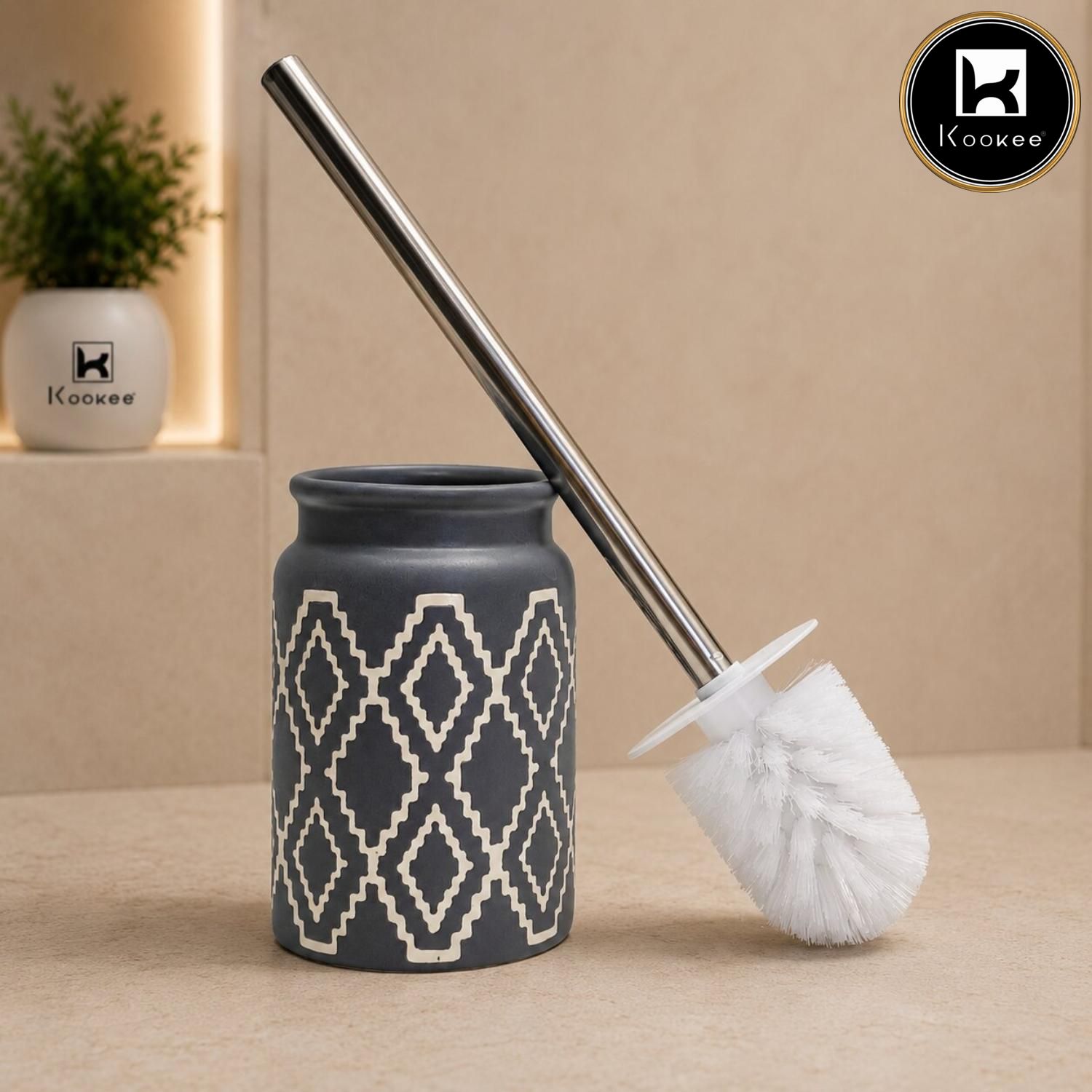 Kookee Ceramic Toilet Brush Holders, Grey, ART12335