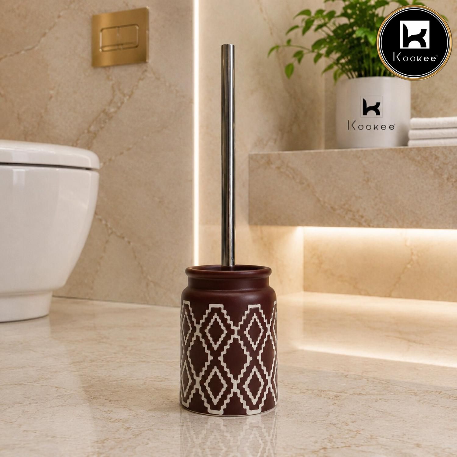 Kookee Ceramic Toilet Brush Holders, Maroon, ART12336