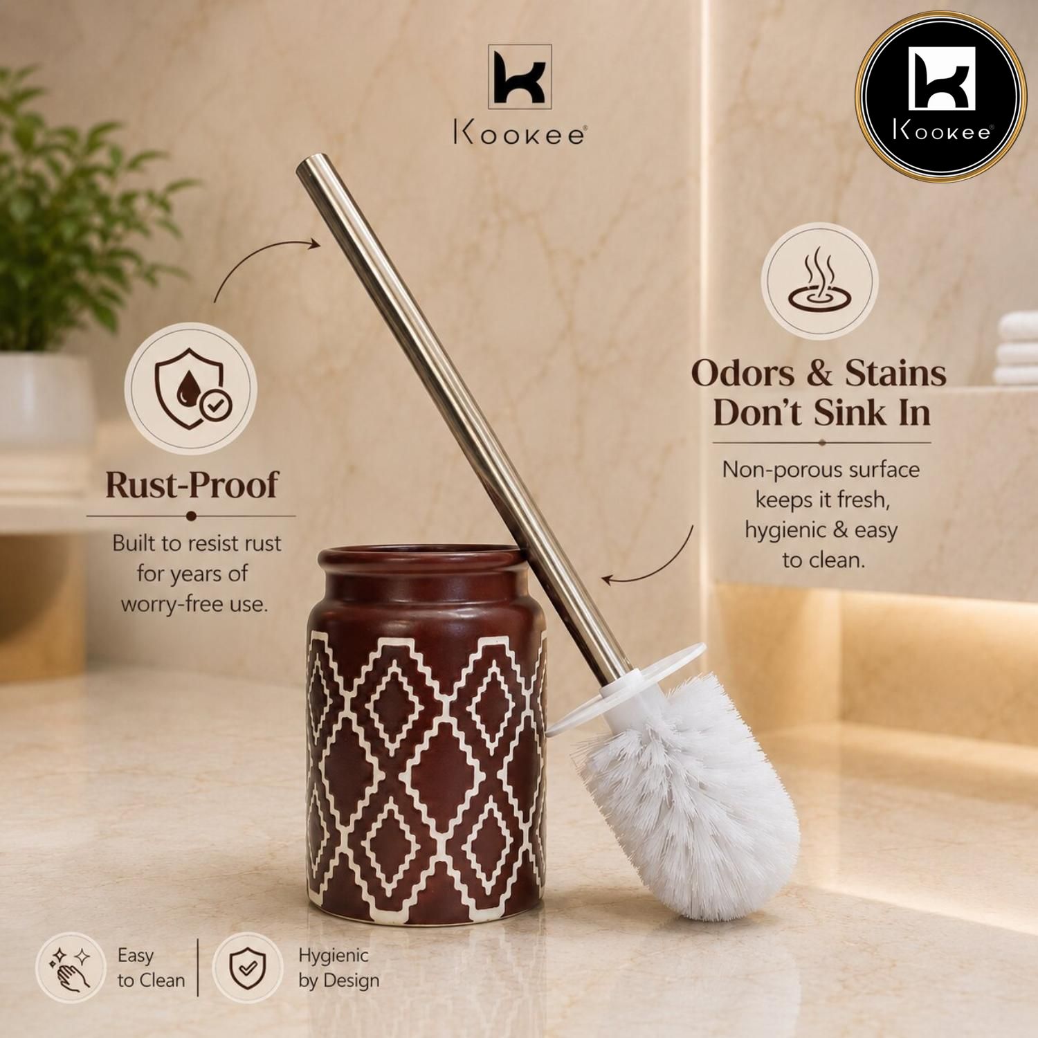 Kookee Ceramic Toilet Brush Holders, Maroon, ART12336