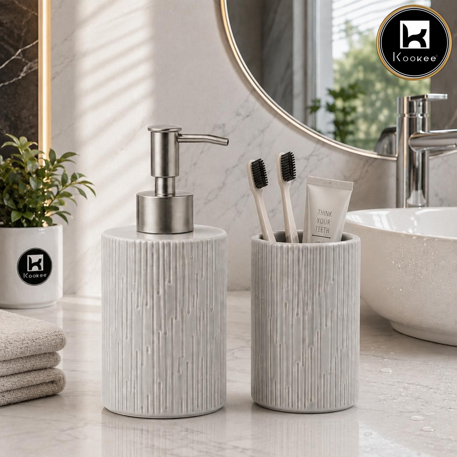 Kookee Ceramic Bathroom Sets, Grey, ART12342
