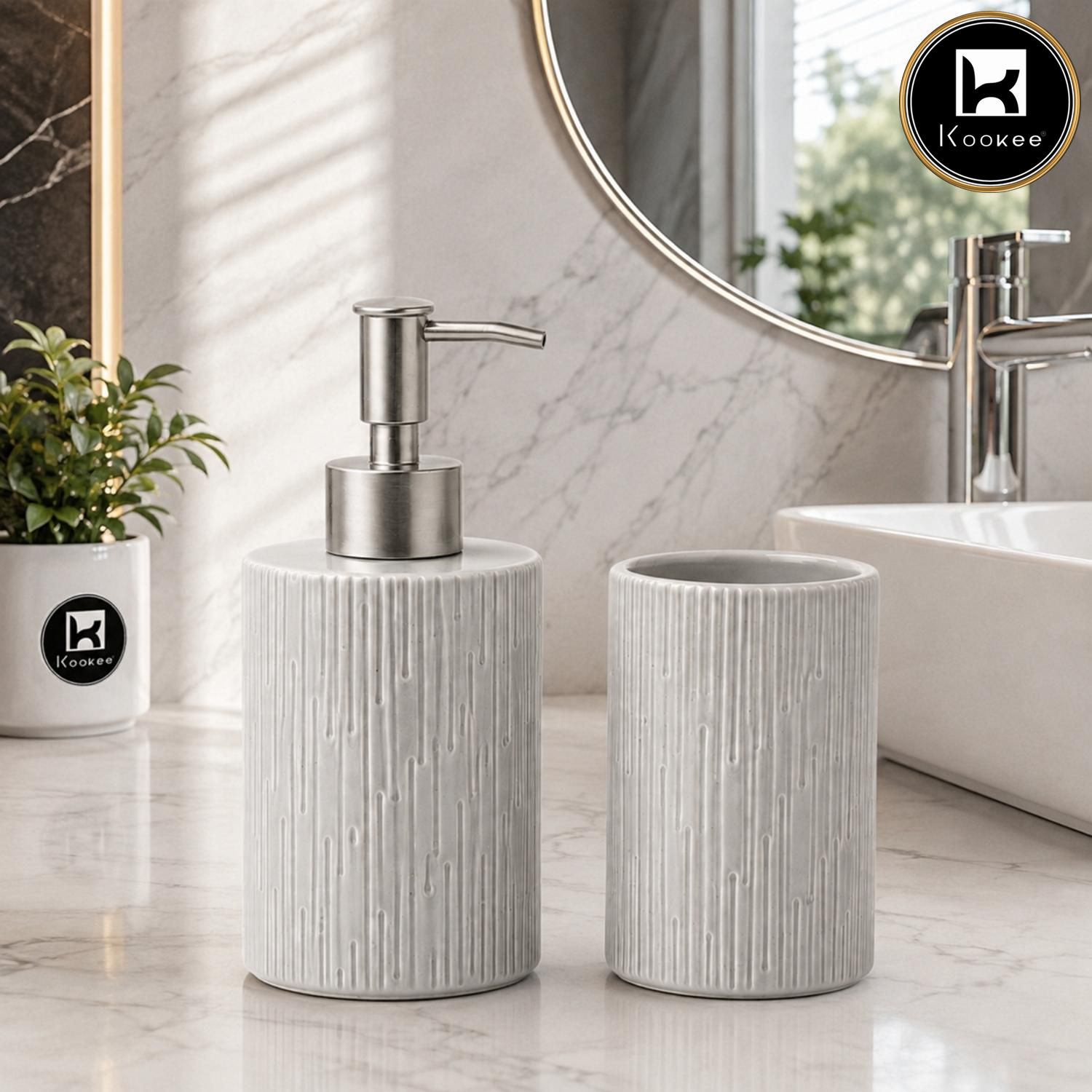 Kookee Ceramic Bathroom Sets, Grey, ART12342