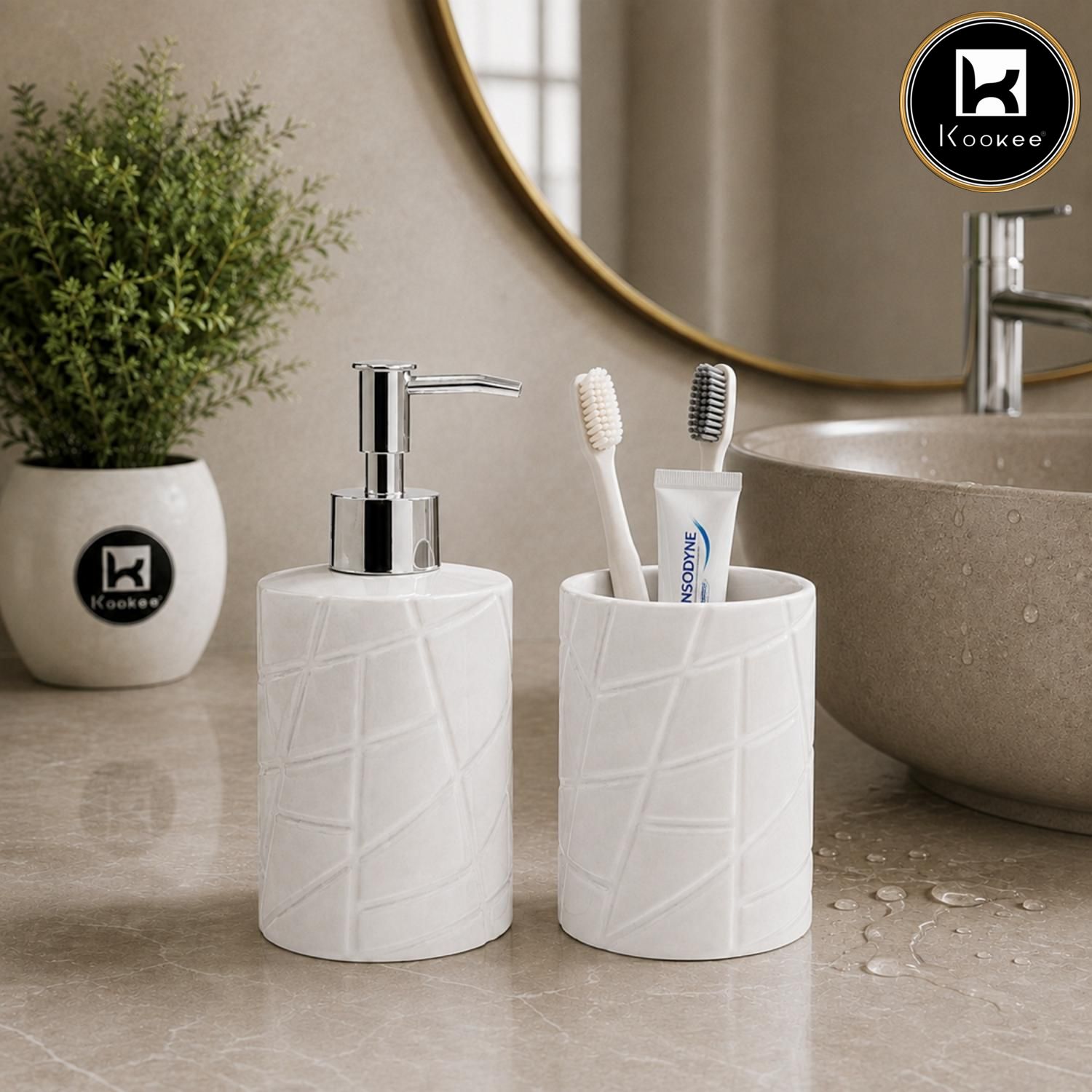 Kookee Ceramic Bathroom Sets, White, ART12343
