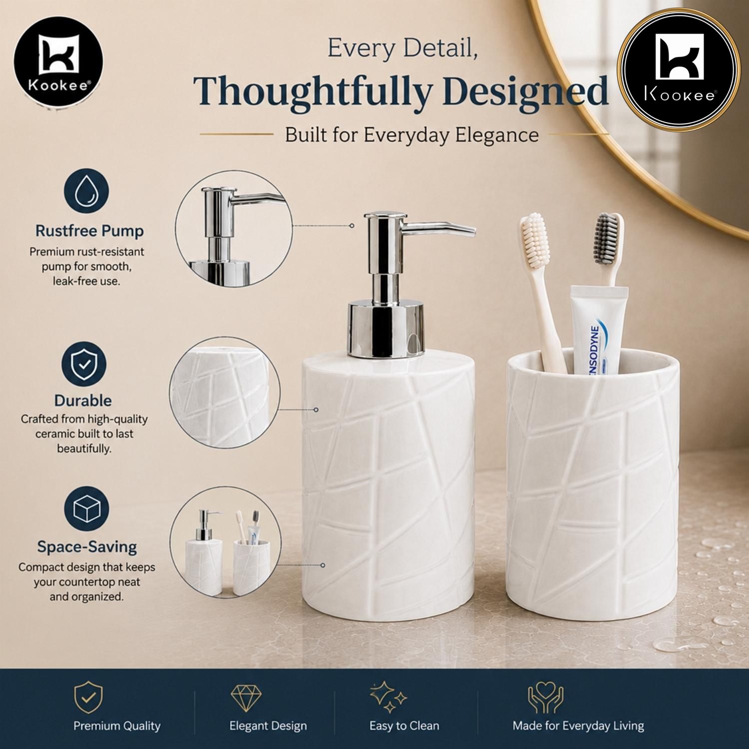 Kookee Ceramic Bathroom Sets, White, ART12343