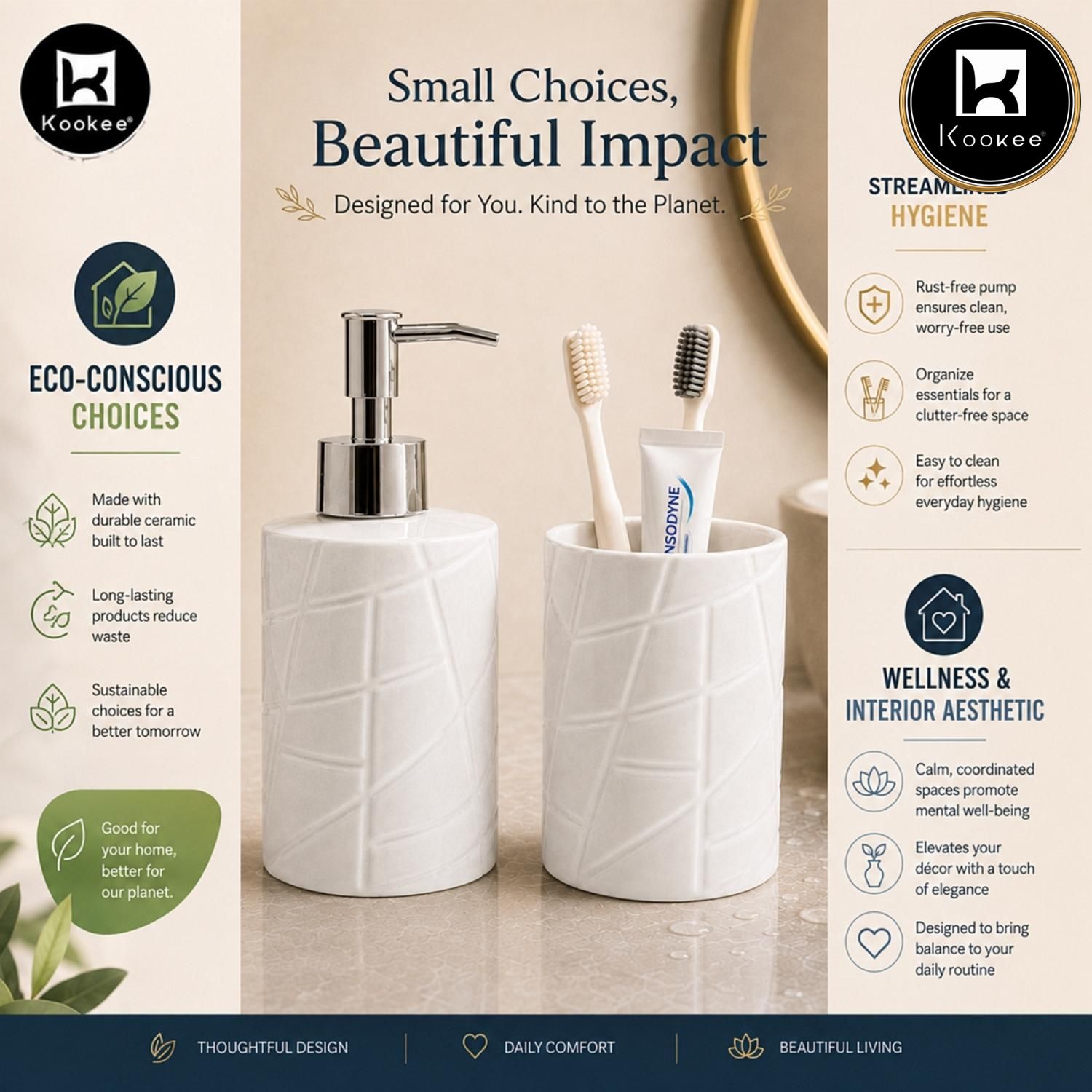 Kookee Ceramic Bathroom Sets, White, ART12343