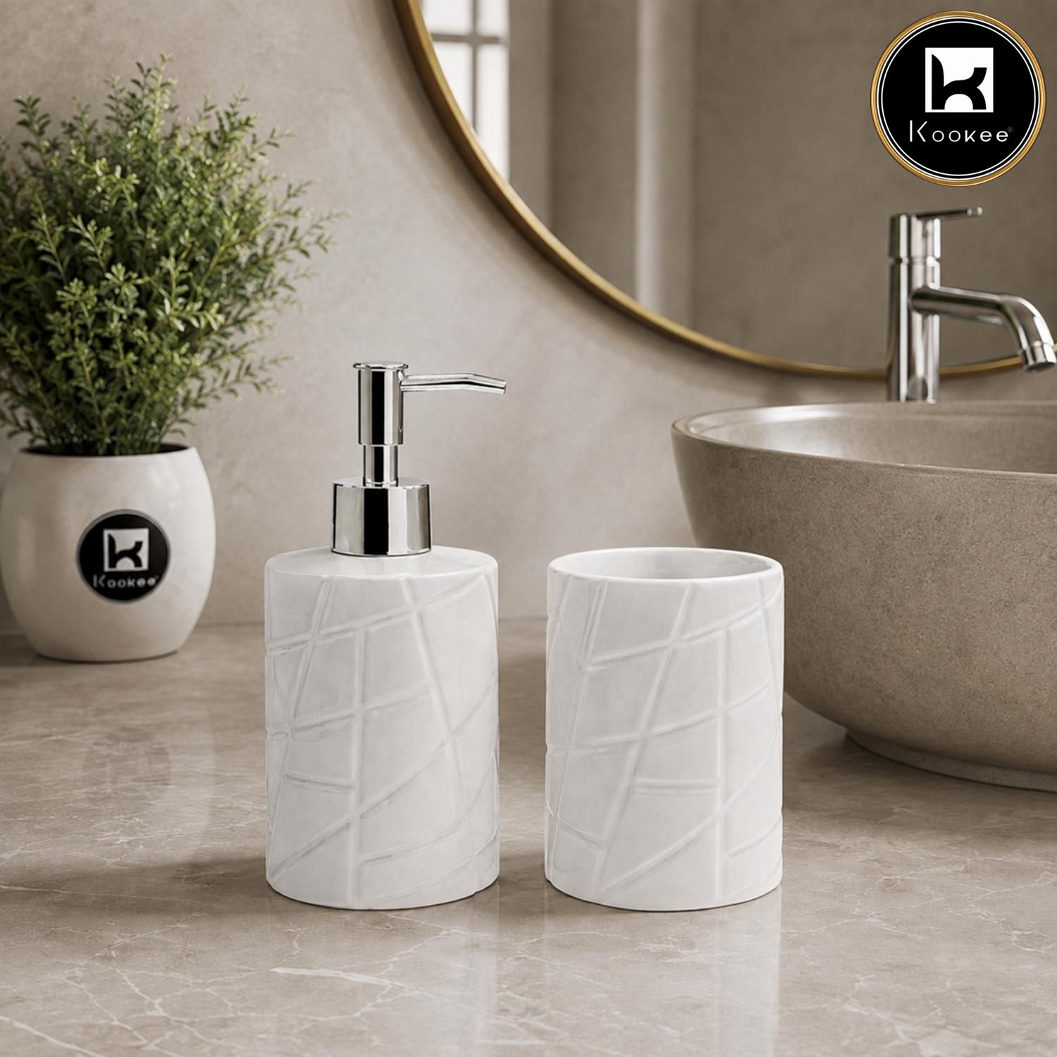 Kookee Ceramic Bathroom Sets, White, ART12343