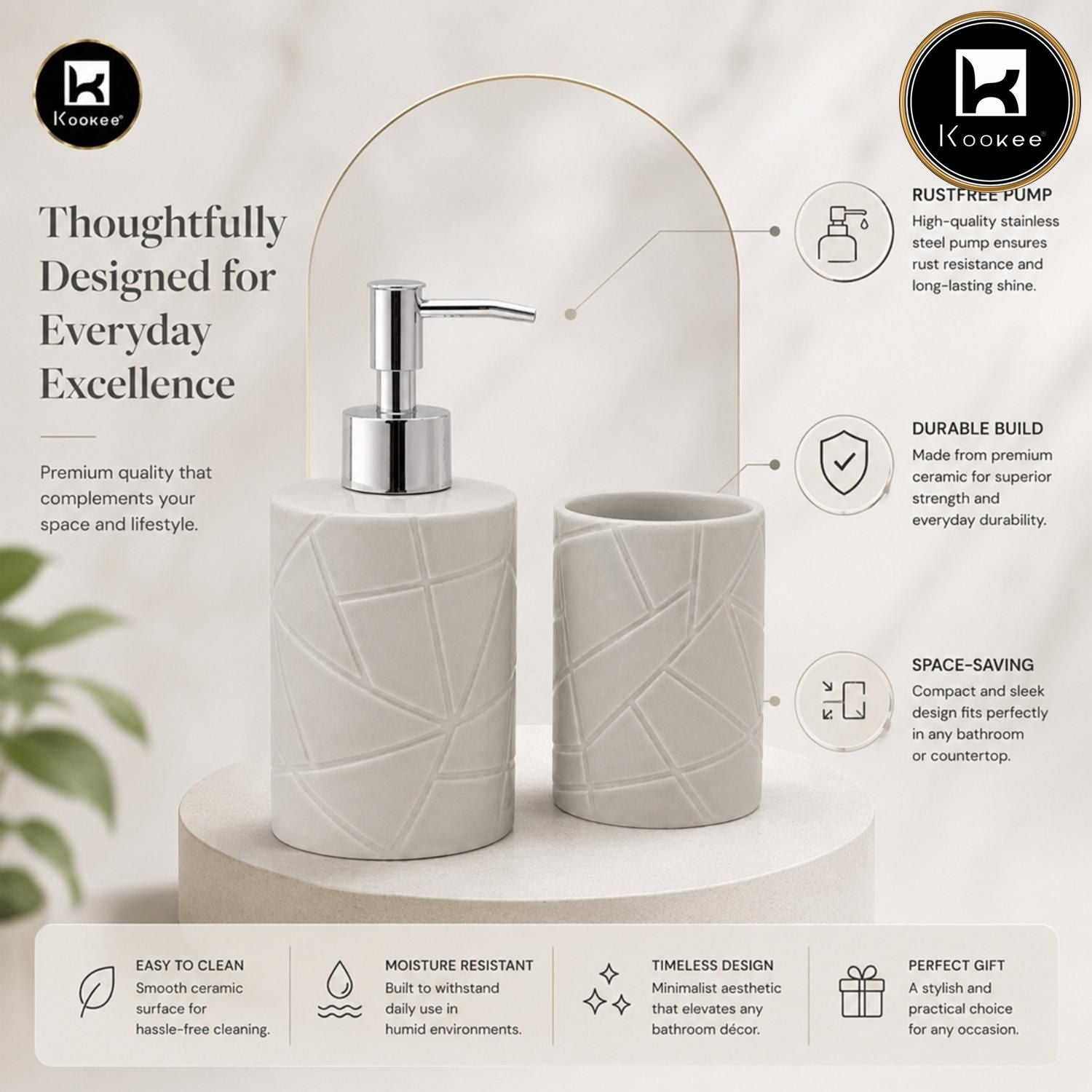Kookee Ceramic Bathroom Sets, Grey, ART12344