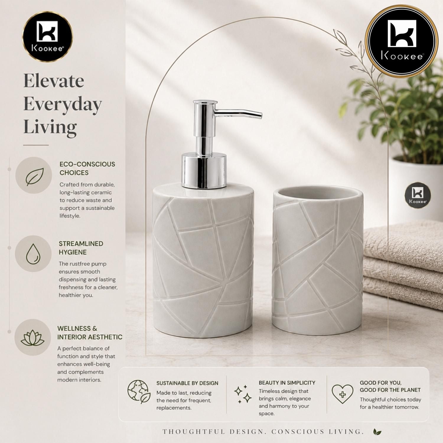 Kookee Ceramic Bathroom Sets, Grey, ART12344