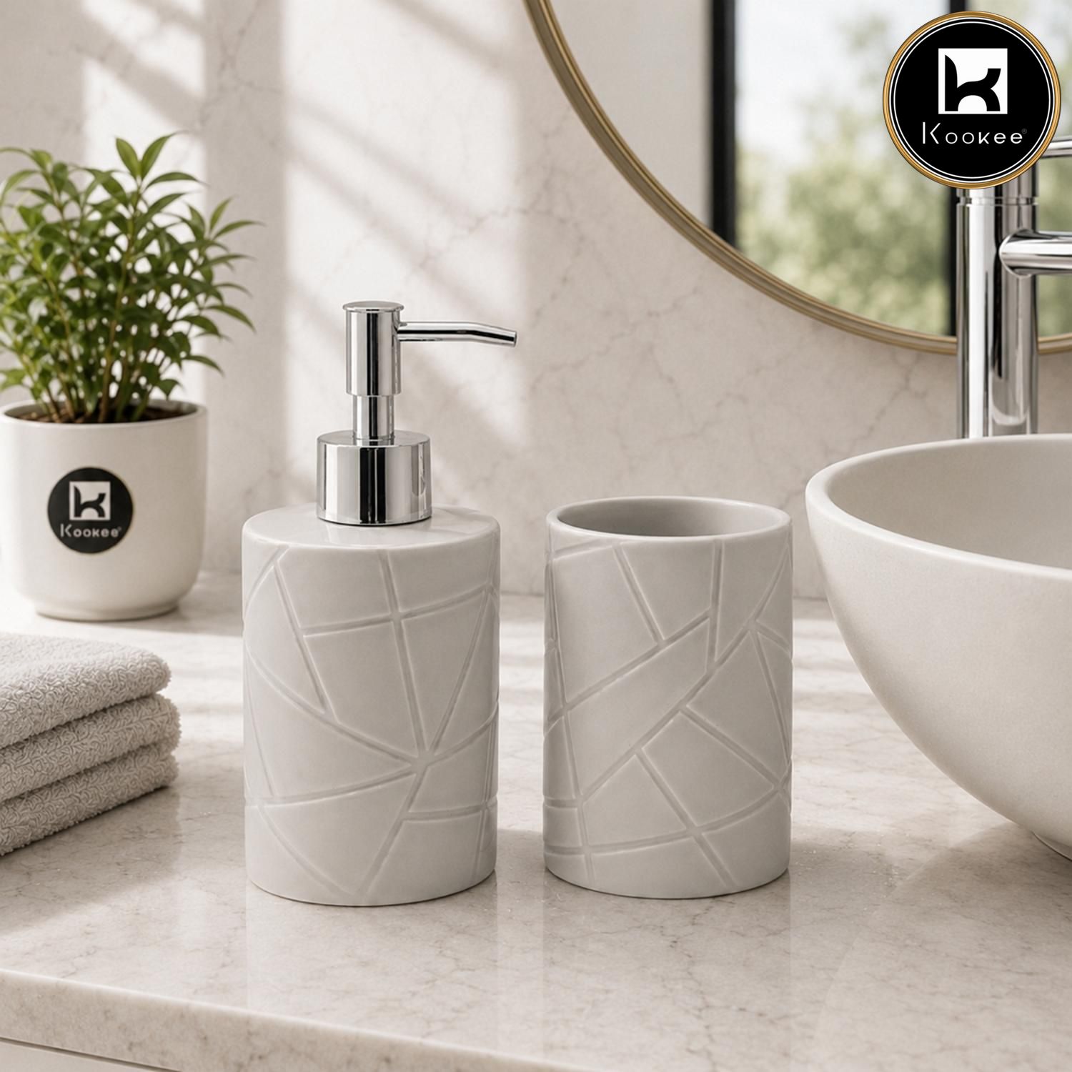 Kookee Ceramic Bathroom Sets, Grey, ART12344