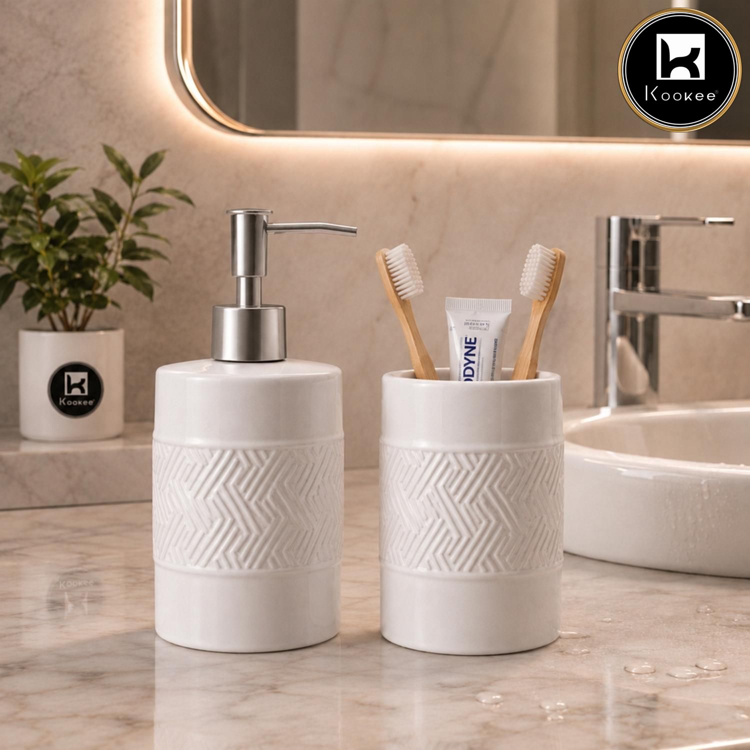 Kookee Ceramic Bathroom Sets, White, ART12345