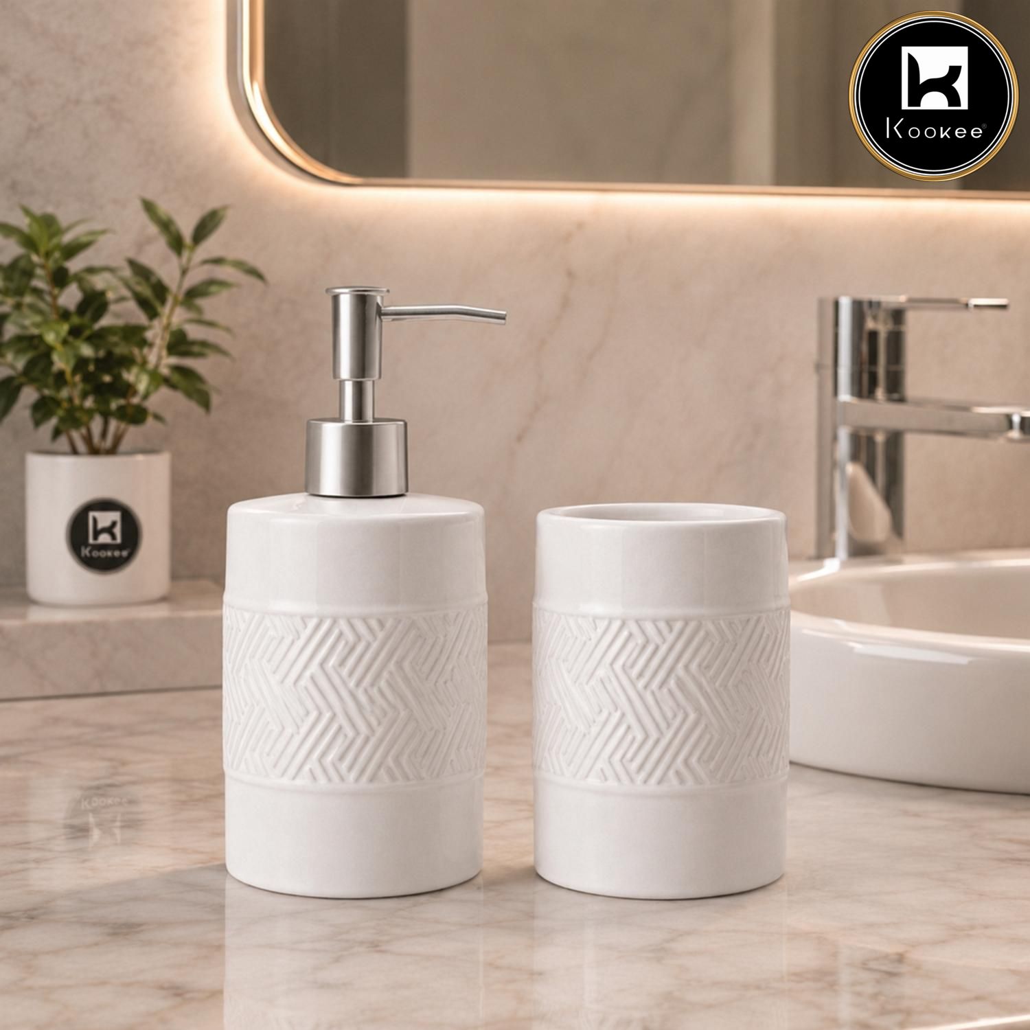 Kookee Ceramic Bathroom Sets, White, ART12345