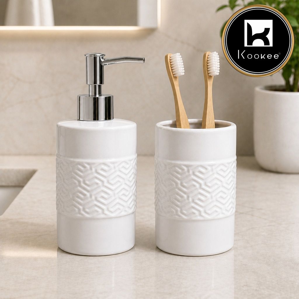 Kookee Ceramic Bathroom Sets, White, ART12347