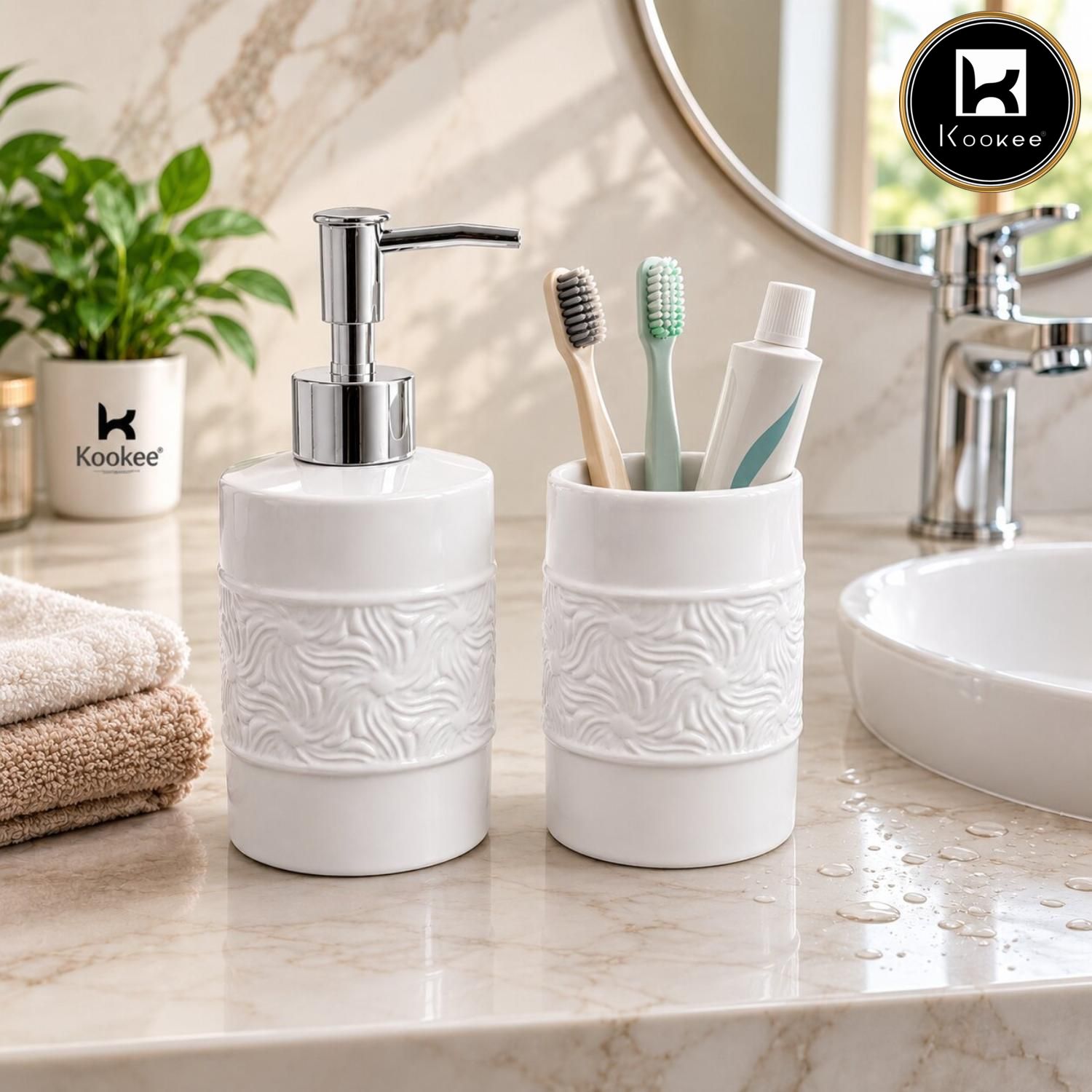 Kookee Ceramic Bathroom Sets, White, ART12349