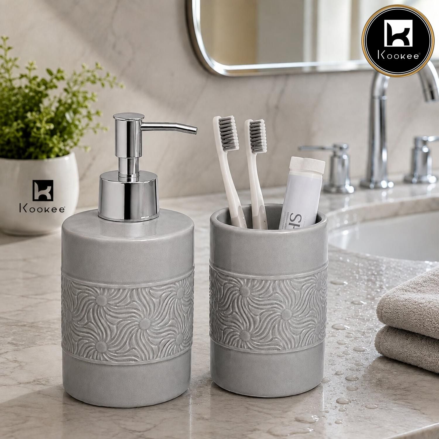 Kookee Ceramic Bathroom Sets, Grey, ART12350