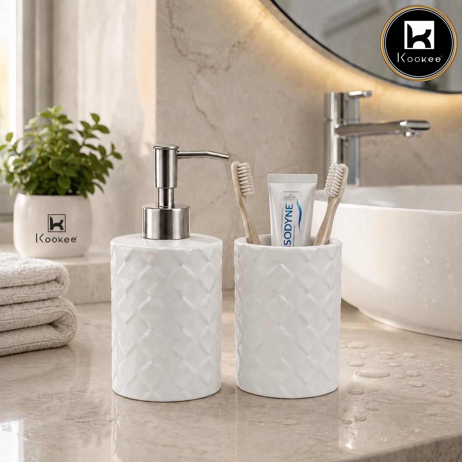 Kookee Ceramic Bathroom Sets, White, ART12351