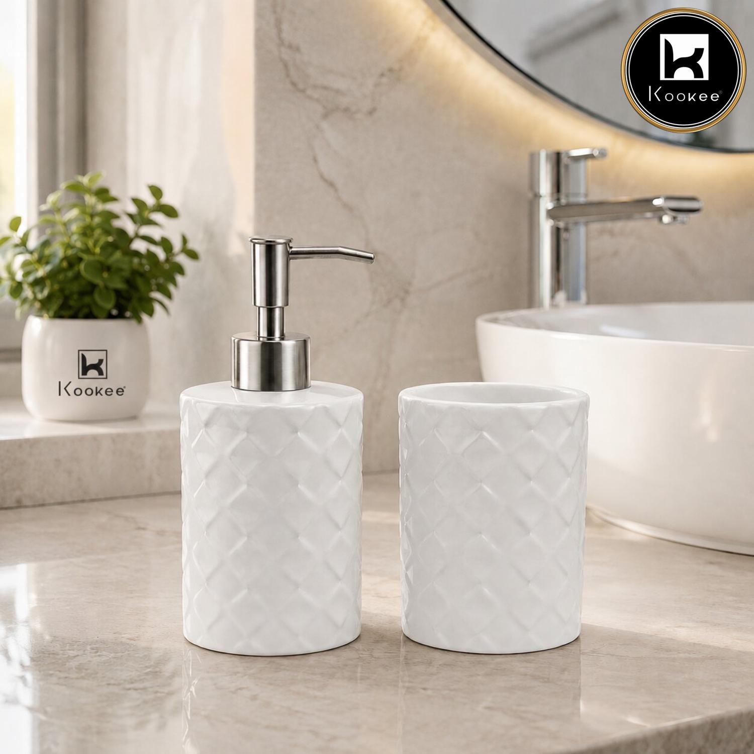 Kookee Ceramic Bathroom Sets, White, ART12351