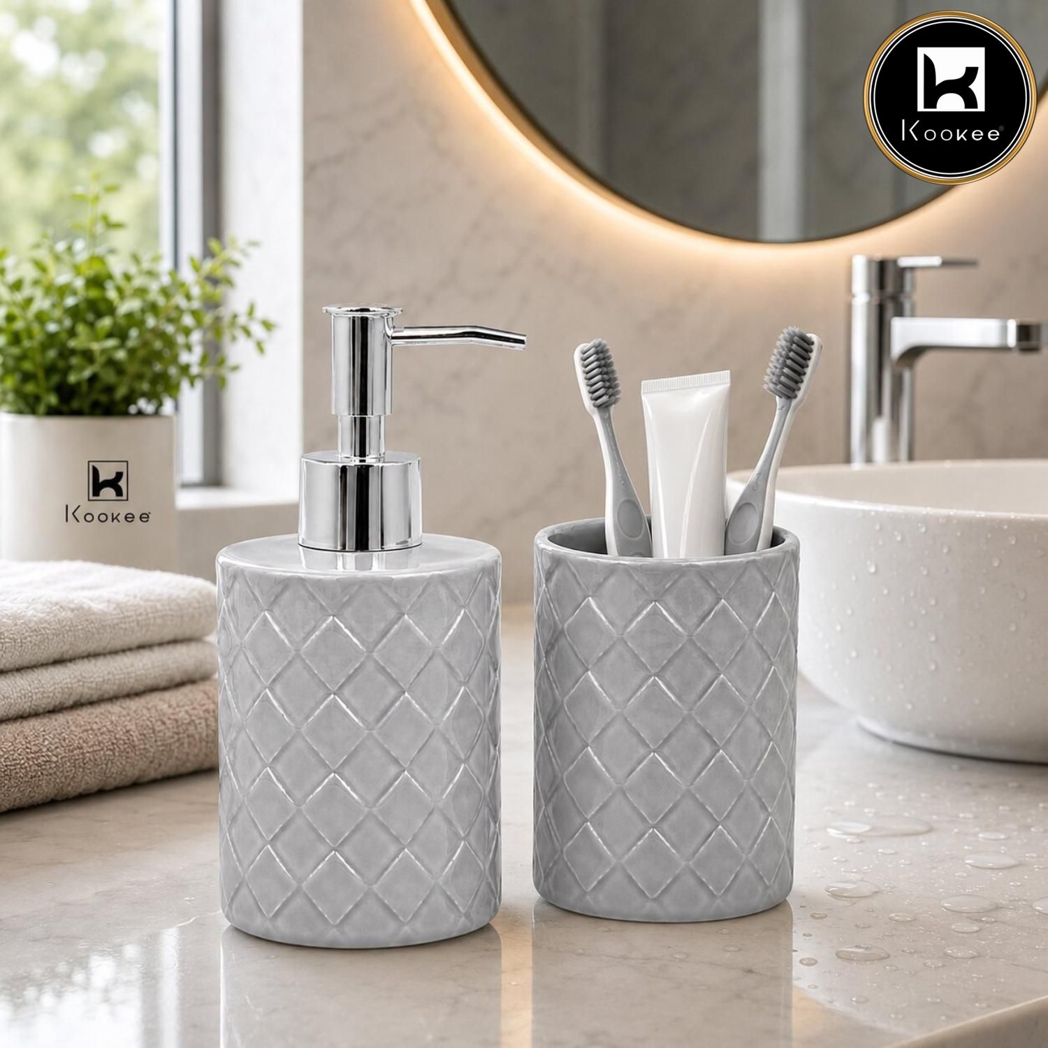 Kookee Ceramic Bathroom Sets, Grey, ART12352