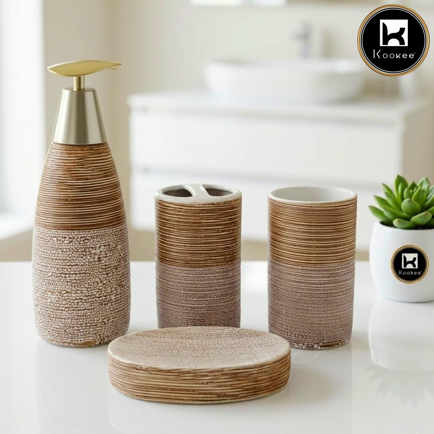 Kookee Ceramic Bathroom Sets, Brown, ART12363