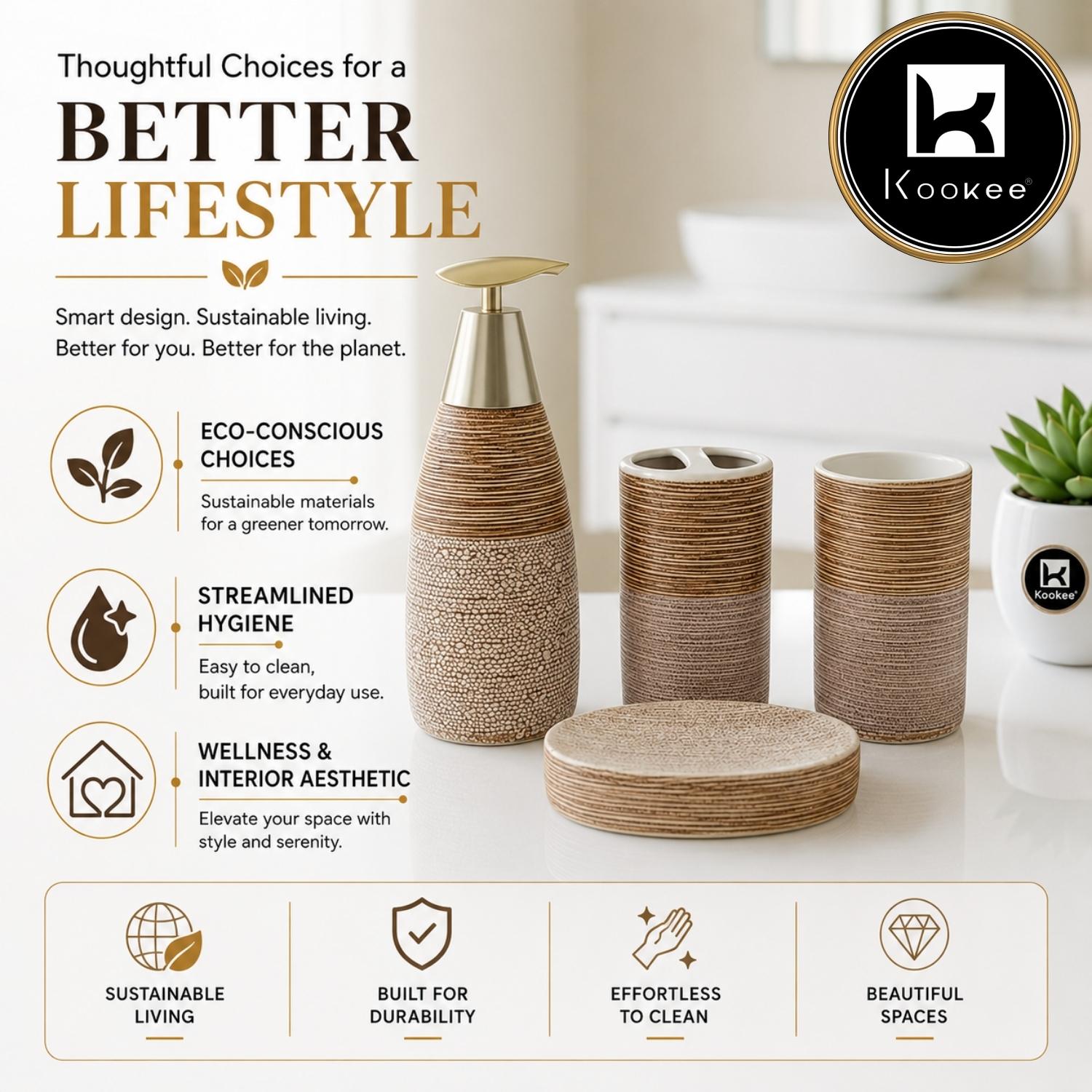 Kookee Ceramic Bathroom Sets, Brown, ART12363