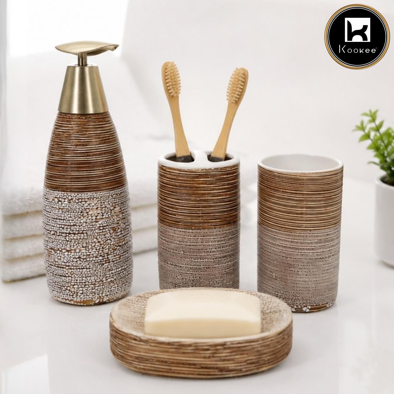 Kookee Ceramic Bathroom Sets, Brown, ART12363