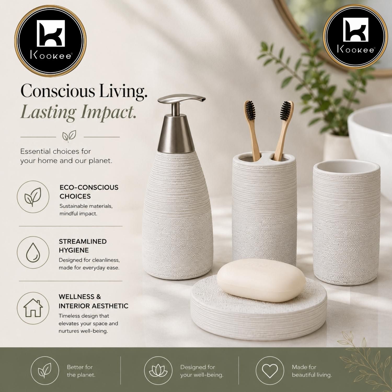 Kookee Ceramic Bathroom Sets, White, ART12364